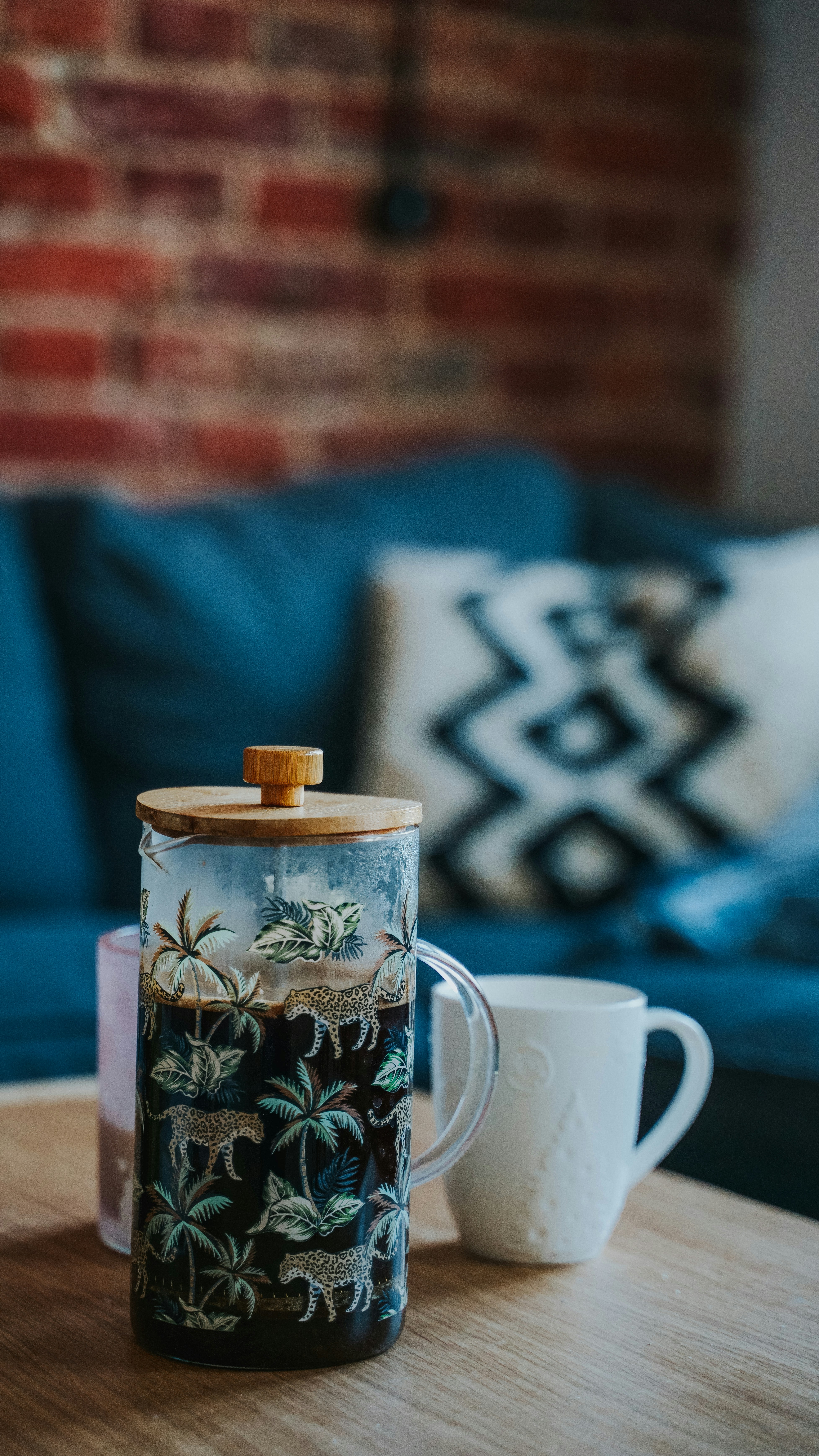 Jungle Print Glass Coffee Pitcher