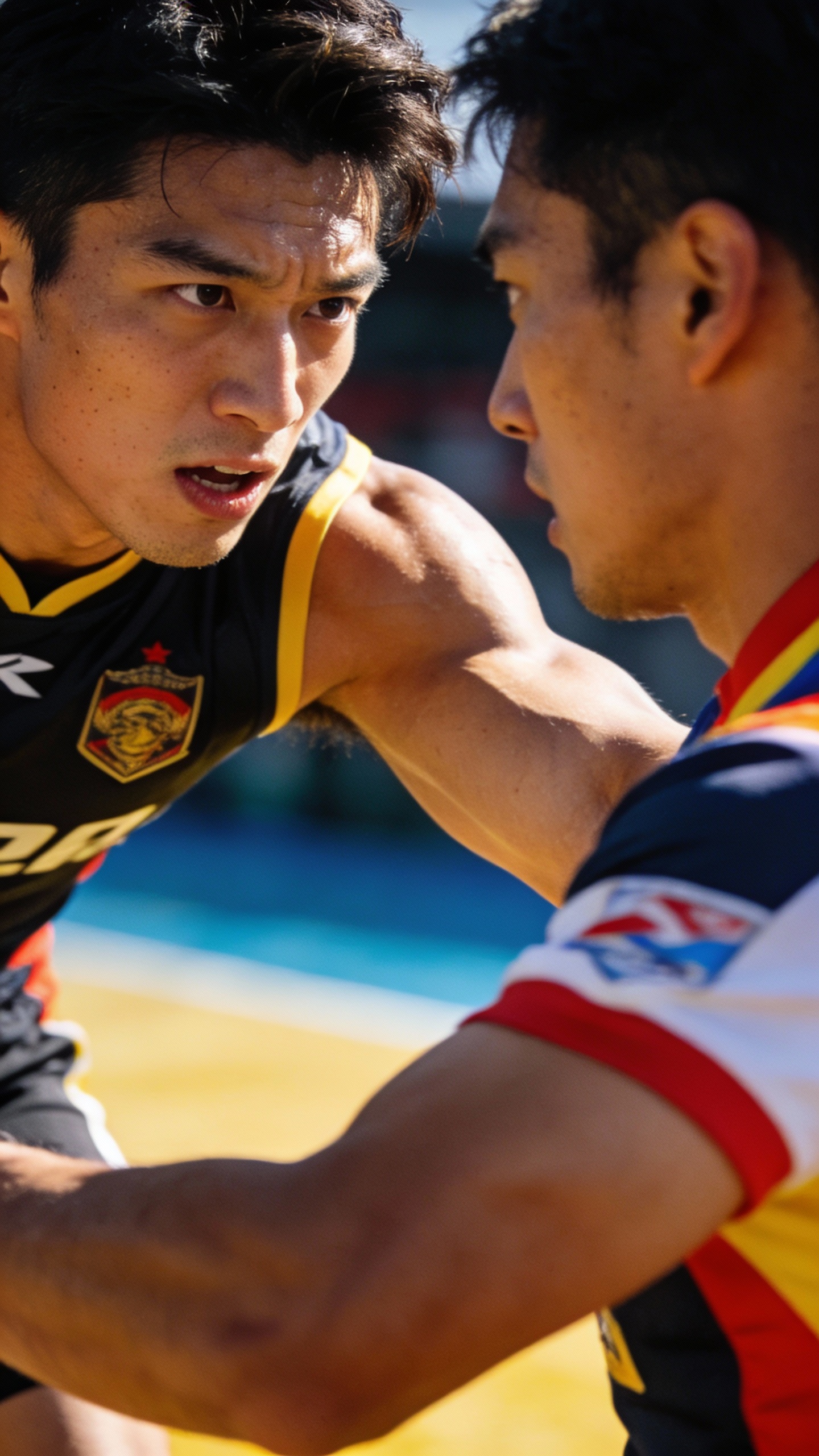 Two Male Athletes Face Off