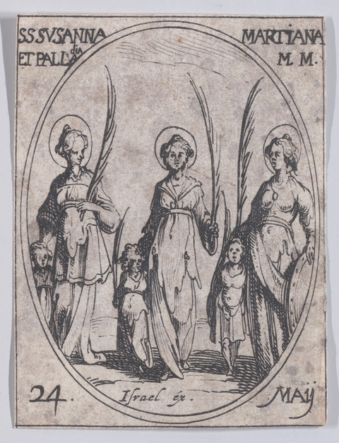 Antique Engraving of Three Female Saints