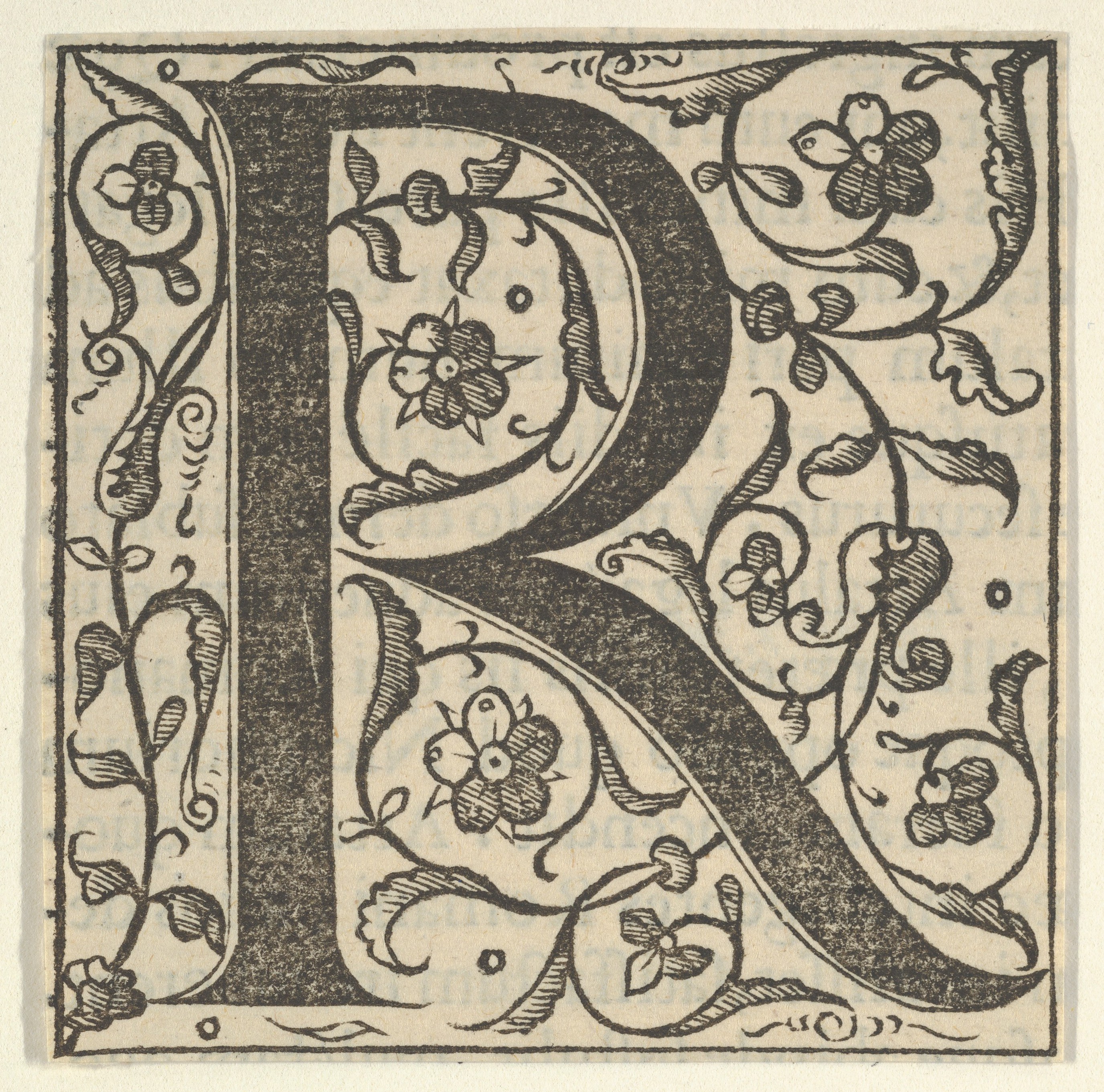 Woodcut Floral Initial R