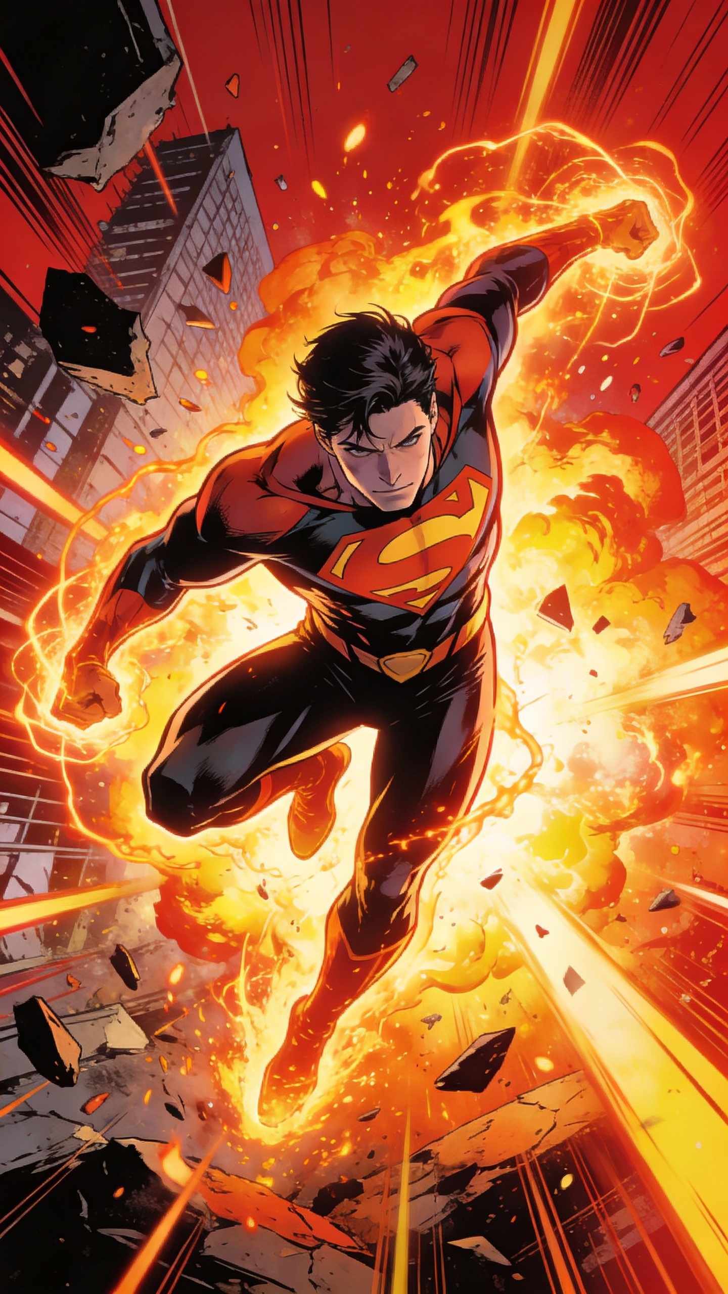 Superman in Fiery City Explosion