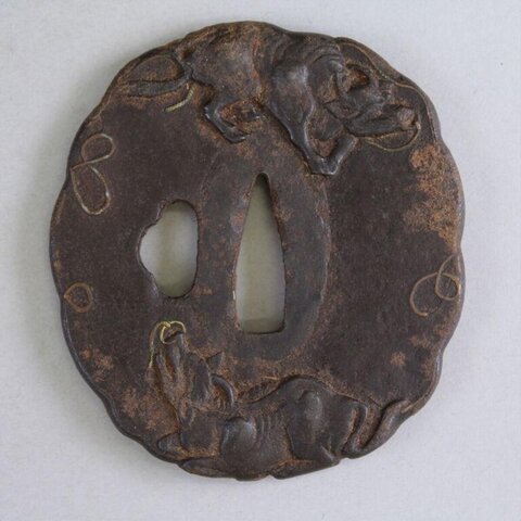 Carved Iron Sword Tsuba with Ox Pattern