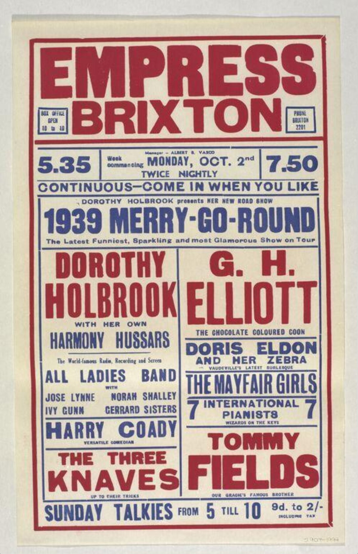 1939 Empress Brixton Show Poster