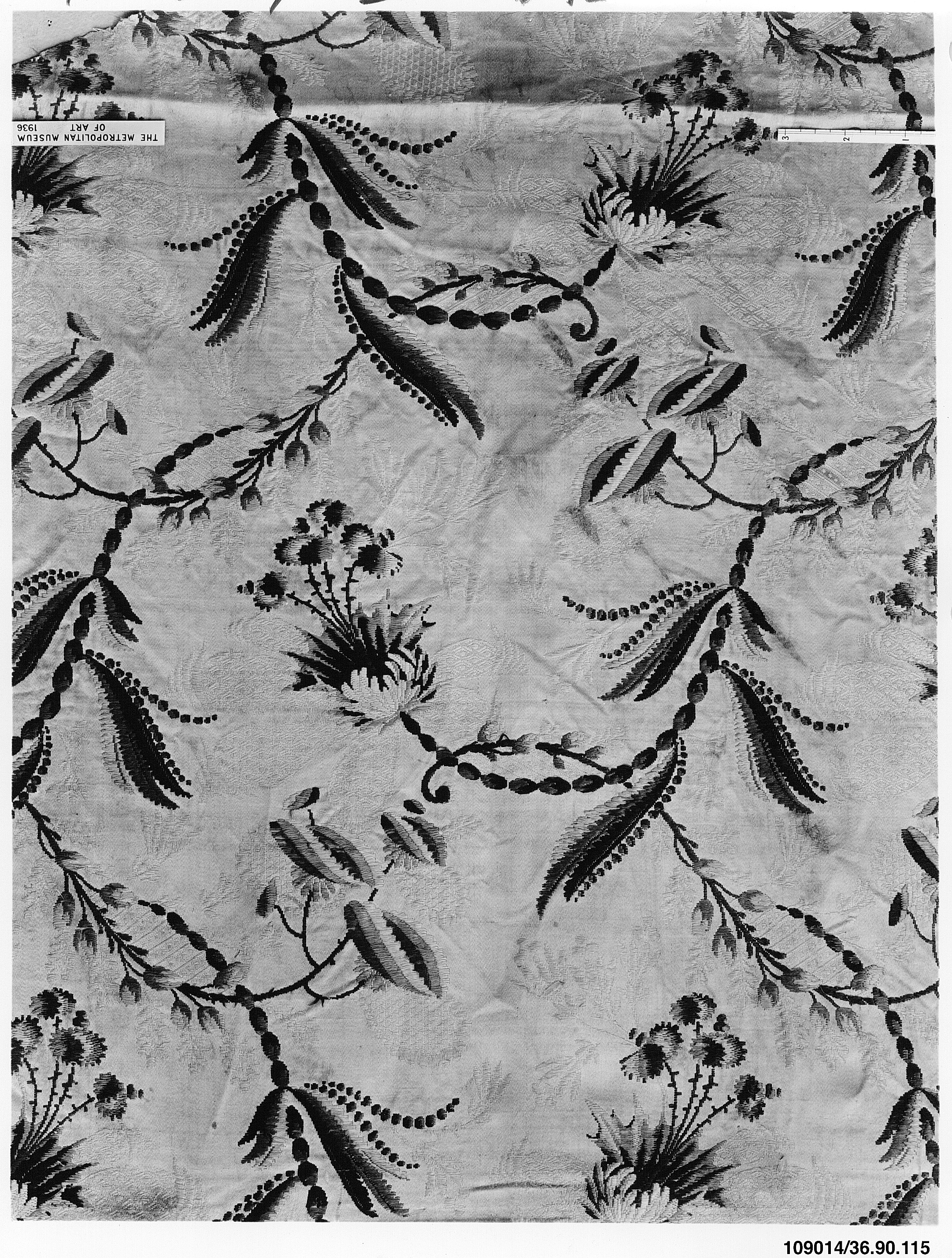 Antique Floral Pattern Textile Fragment