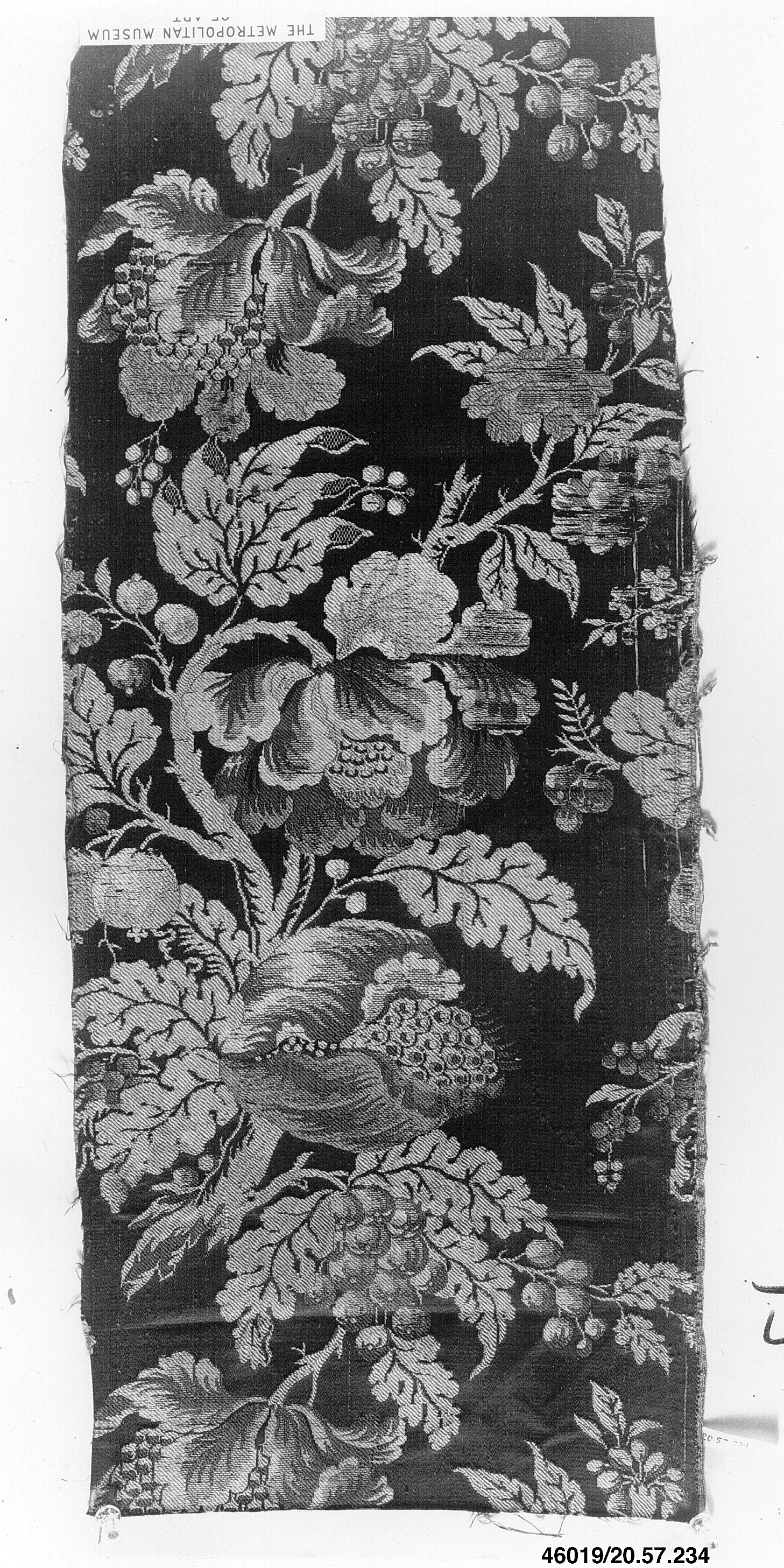 Black Floral Woven Textile Fragment
