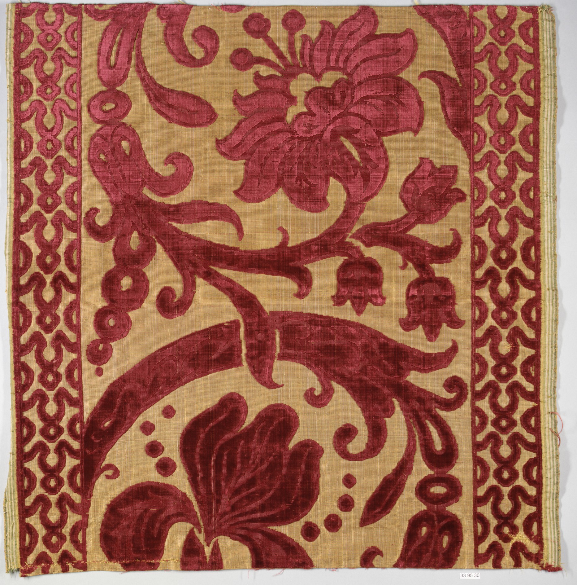 Red Floral Antique Textile Fragment