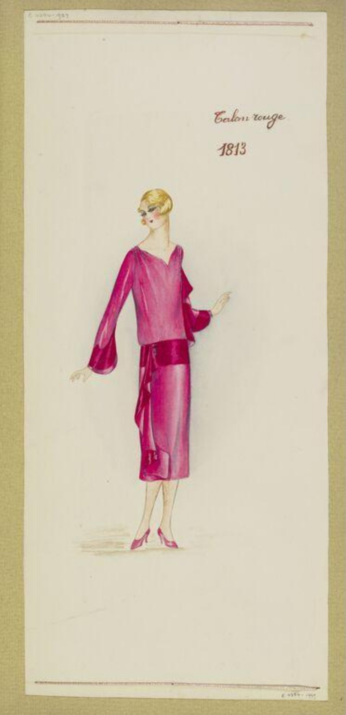 Vintage Pink Dress Fashion Sketch