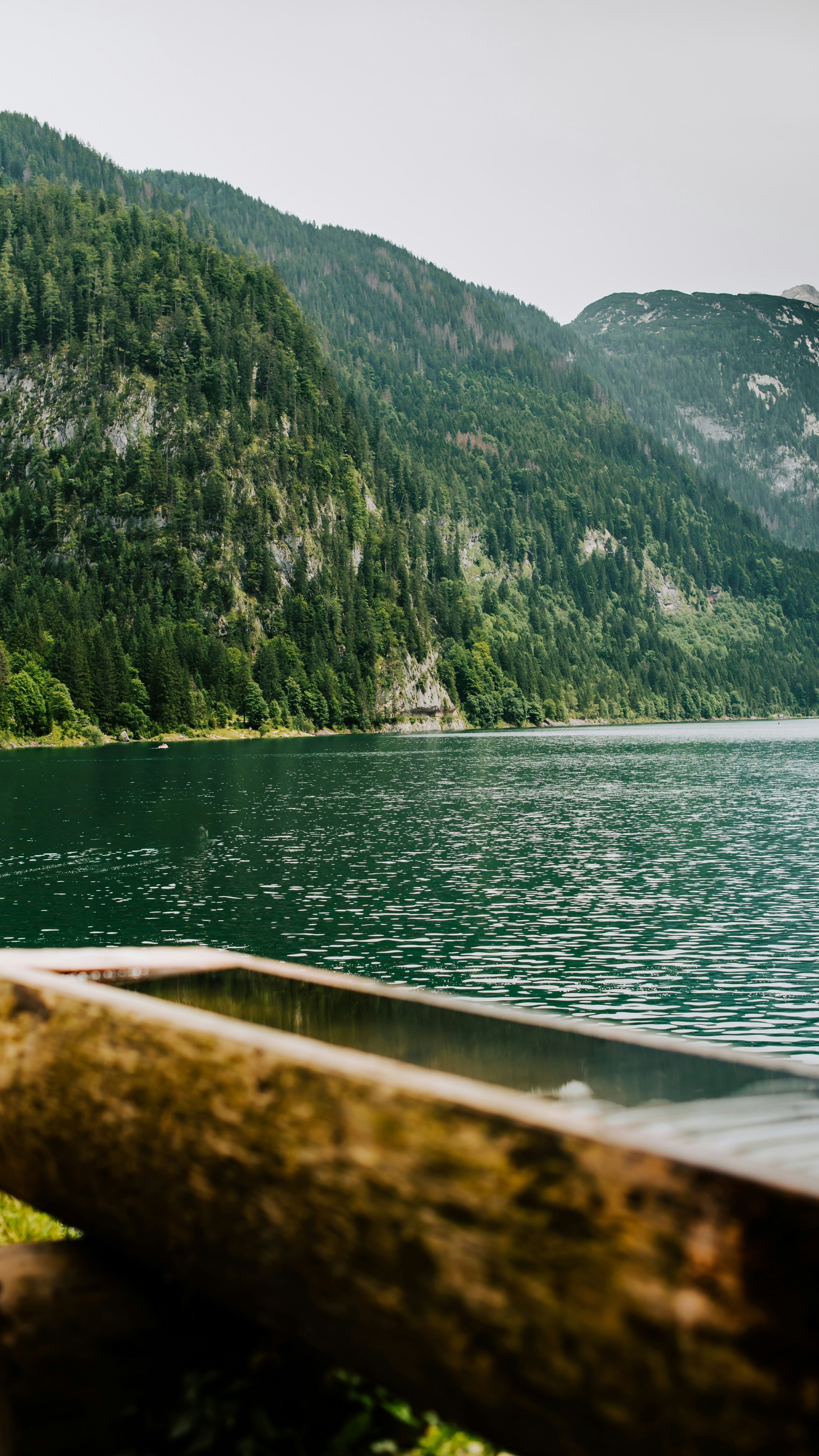 Mountain Lake with Wooden Water Trough