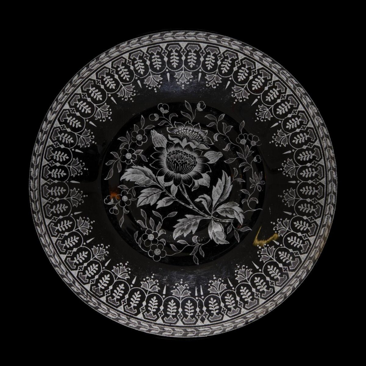 Black Floral Engraved Decorative Plate