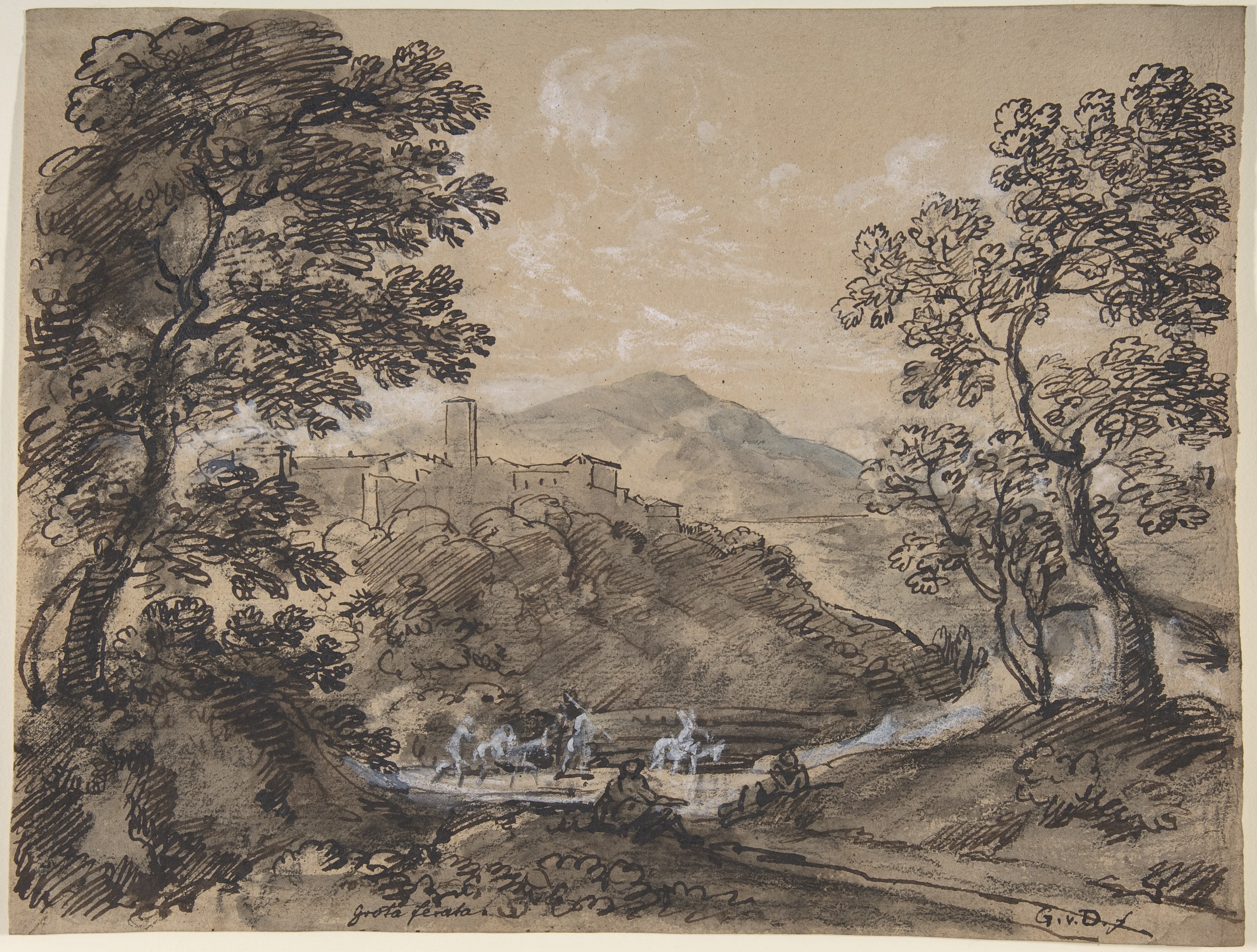 Italian Hilltop Village Landscape Sketch