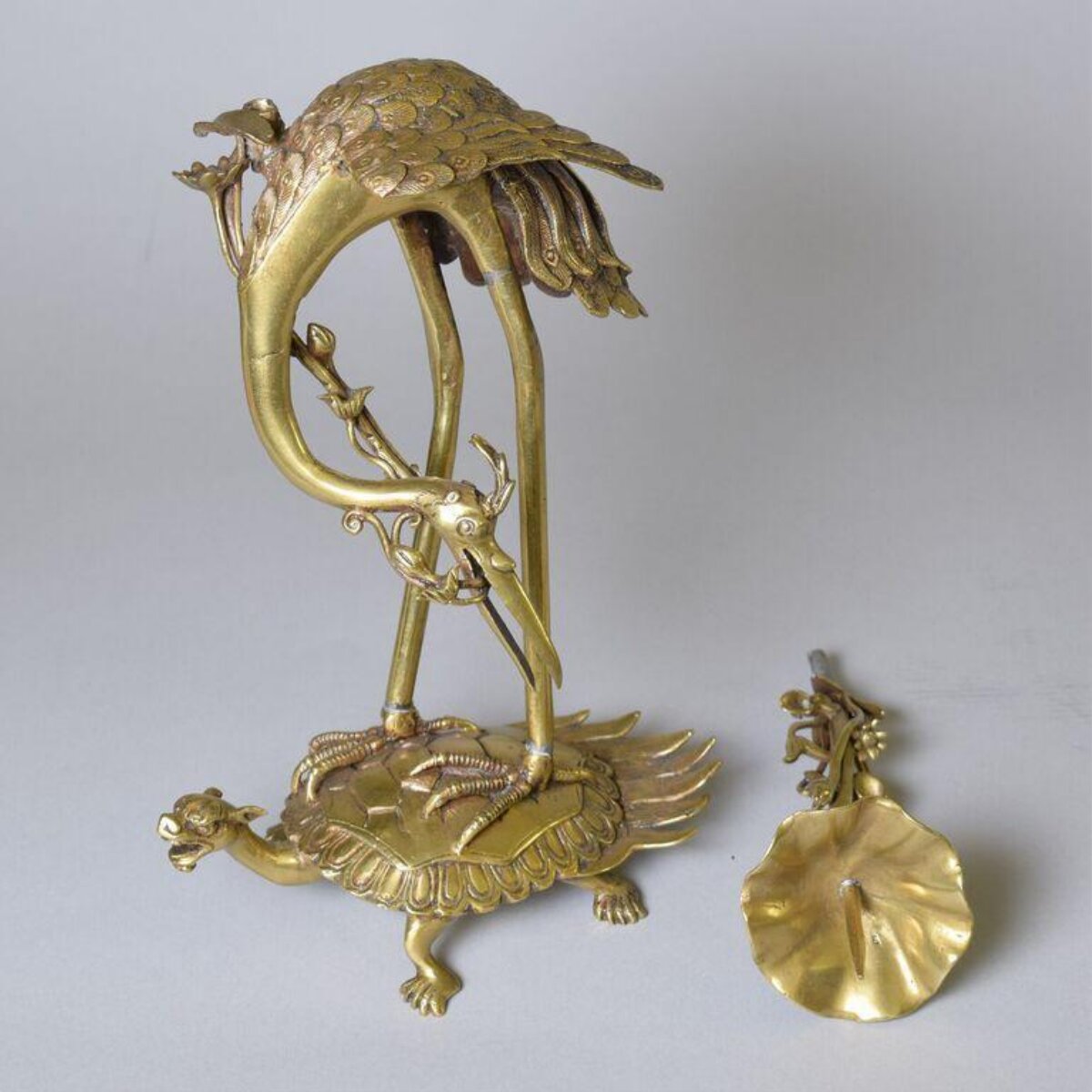 Gilt Bronze Crane Turtle Ornament