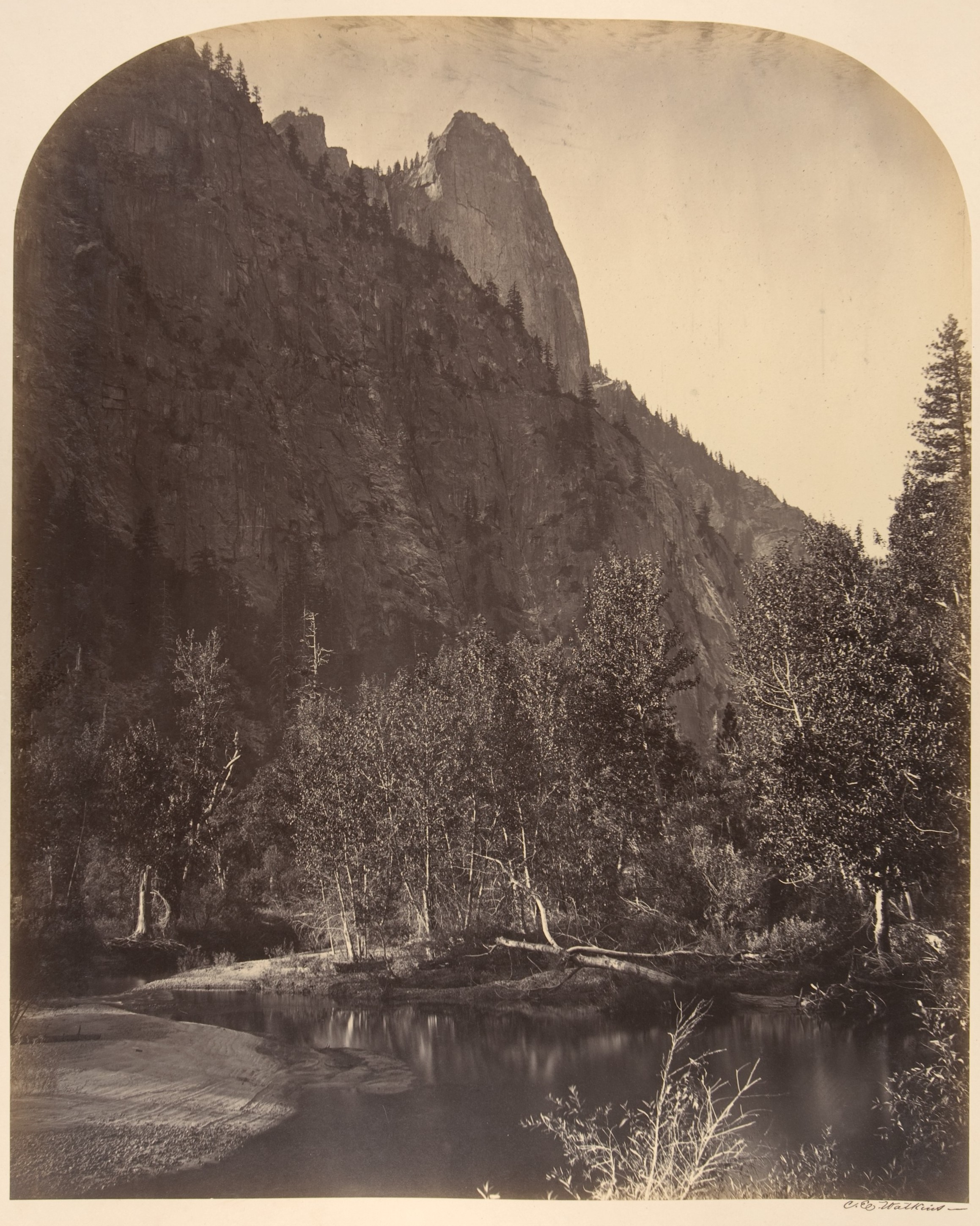 Vintage Mountain River Landscape