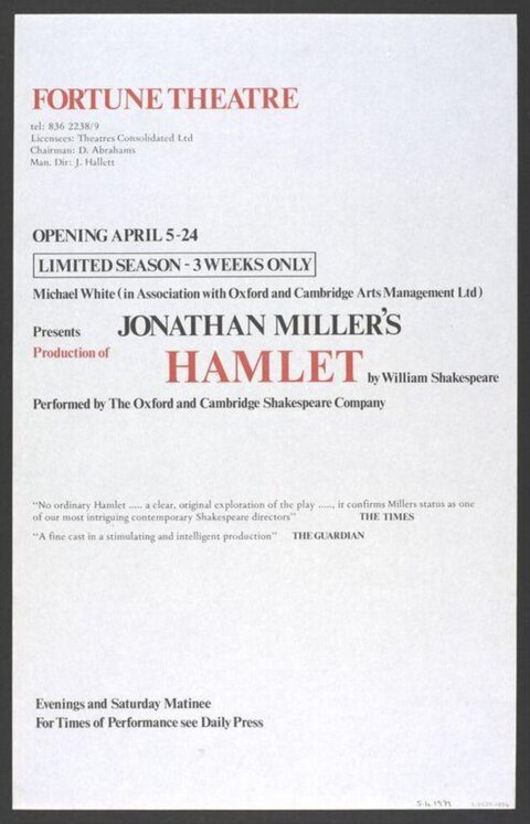 Fortune Theatre Hamlet Promotional Flyer
