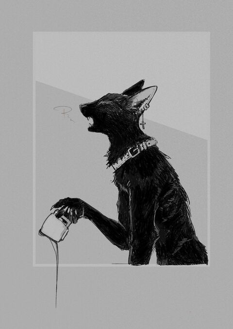 Anthropomorphic Black Wolf Singing