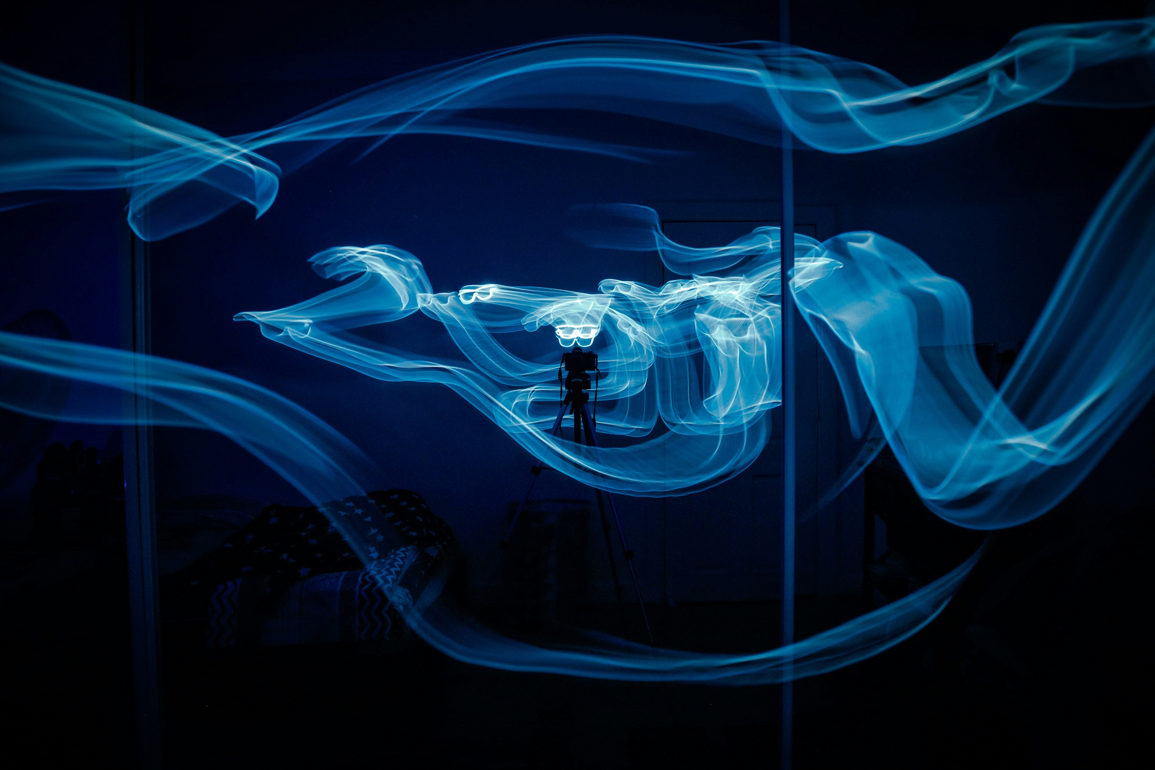 Blue Light Painting Mirror Reflection