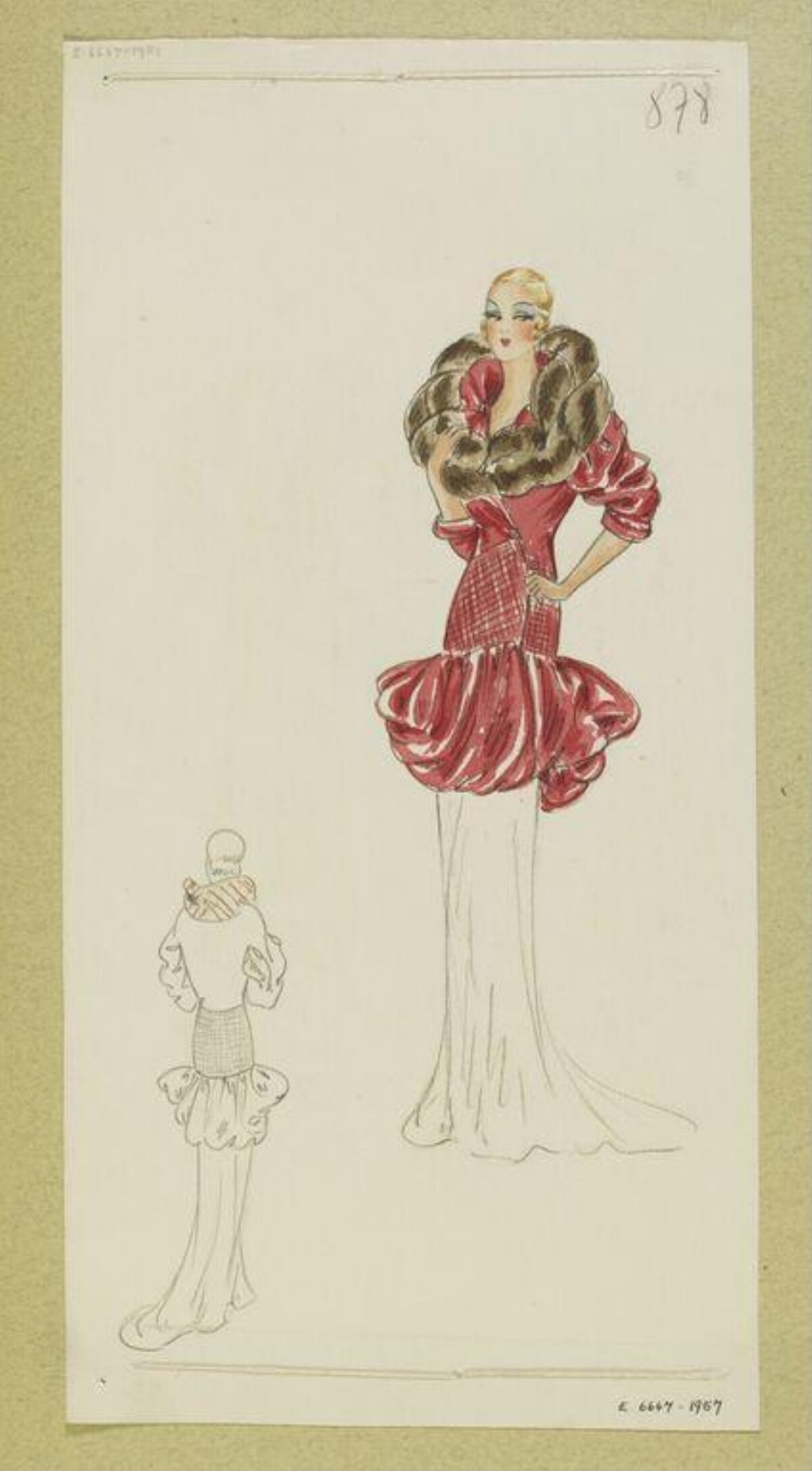 Vintage Red Gown Fashion Design Sketch