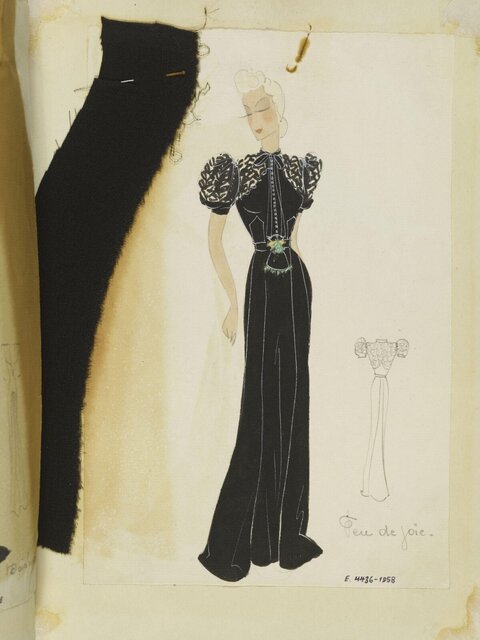 Vintage Black Evening Gown Fashion Sketch