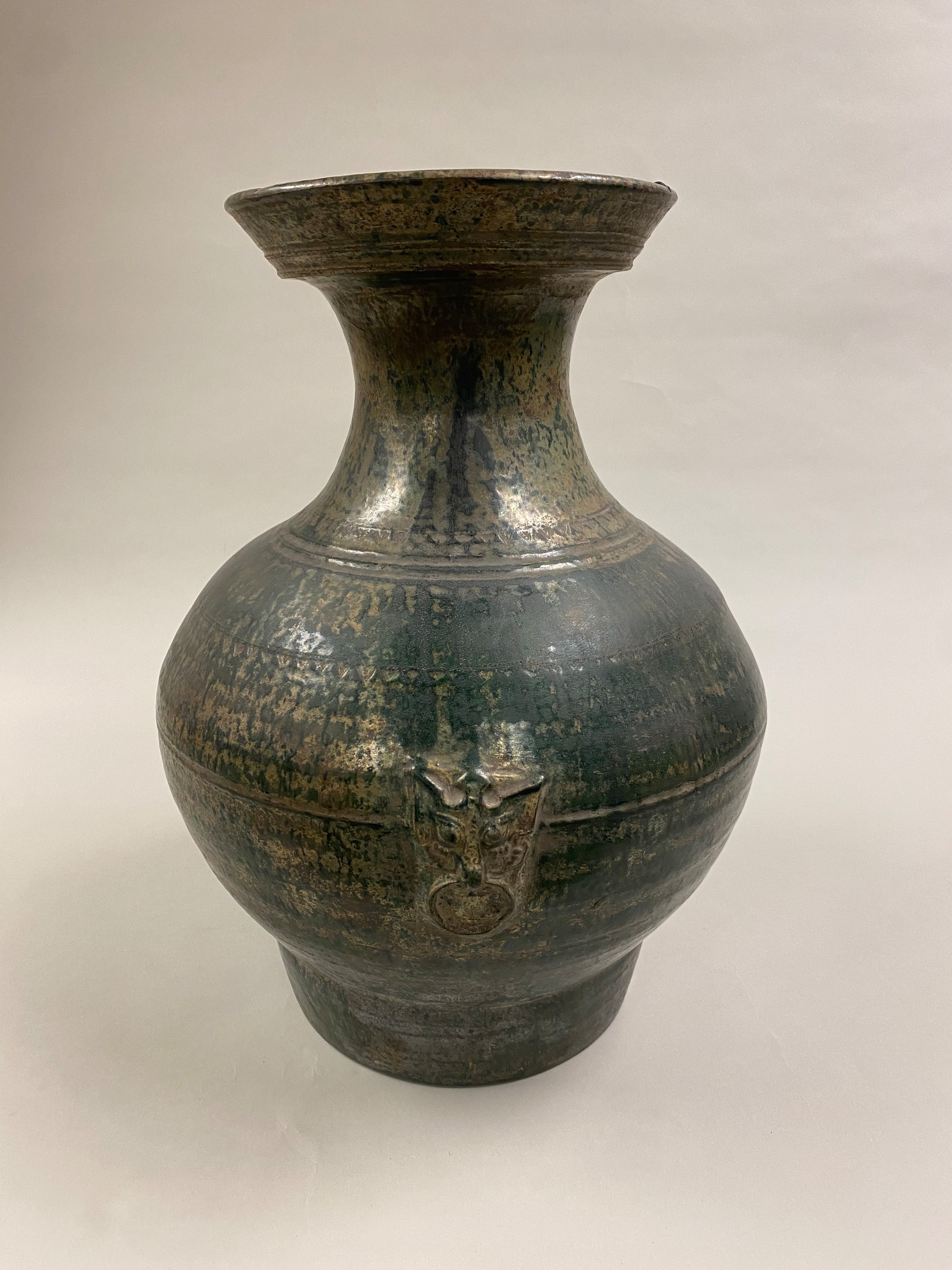 Antique Bronze Vase with Beast Head Handle