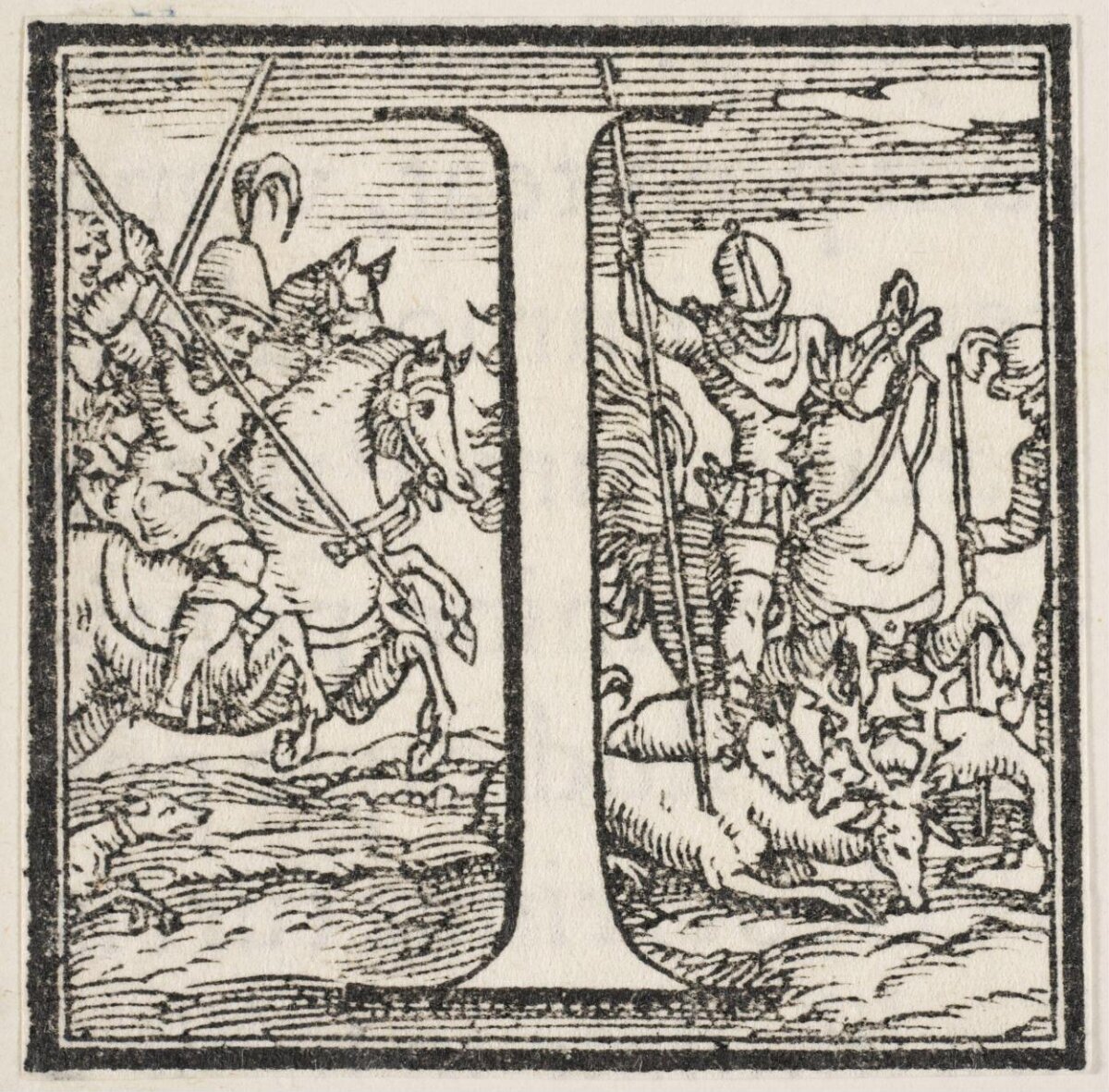 Hunting Scene Decorated Initial H