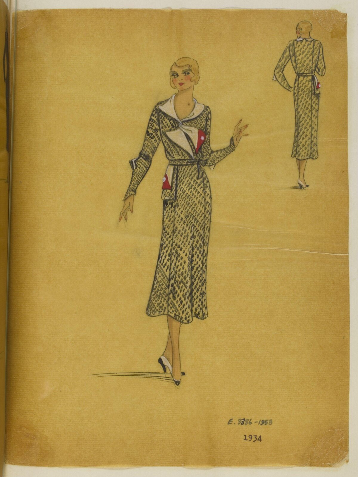 1934 Day Dress Fashion Sketch