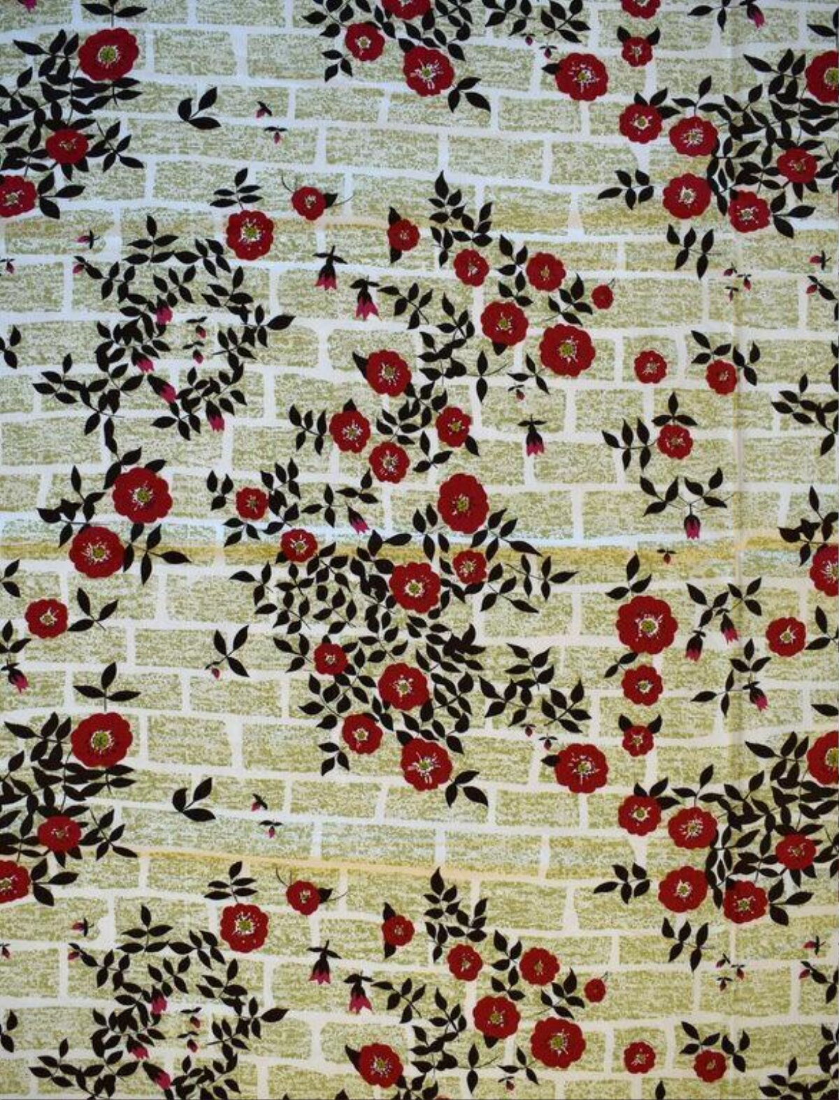 Red Floral Brick Pattern Fabric