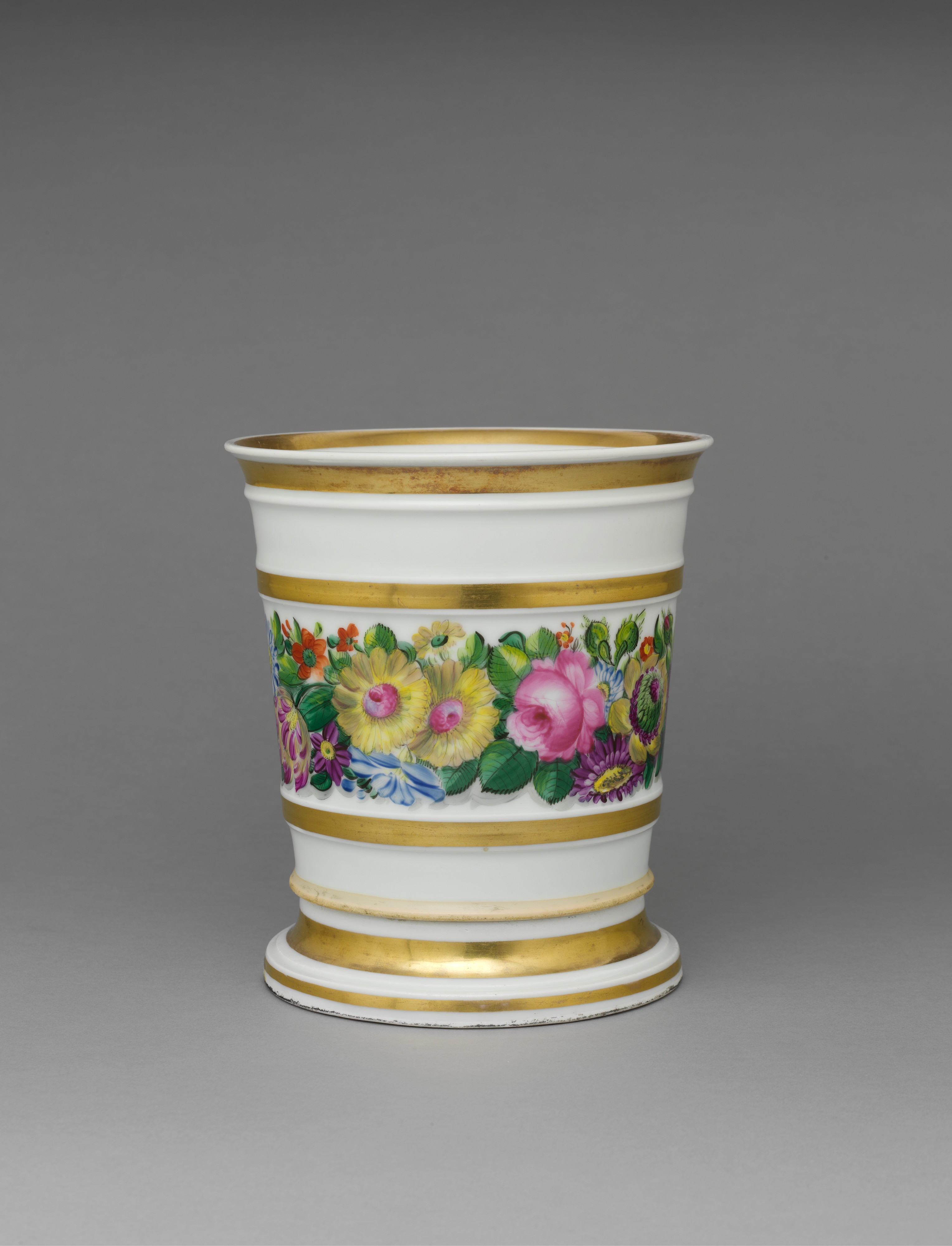 Gilded Floral Painted Porcelain Planter