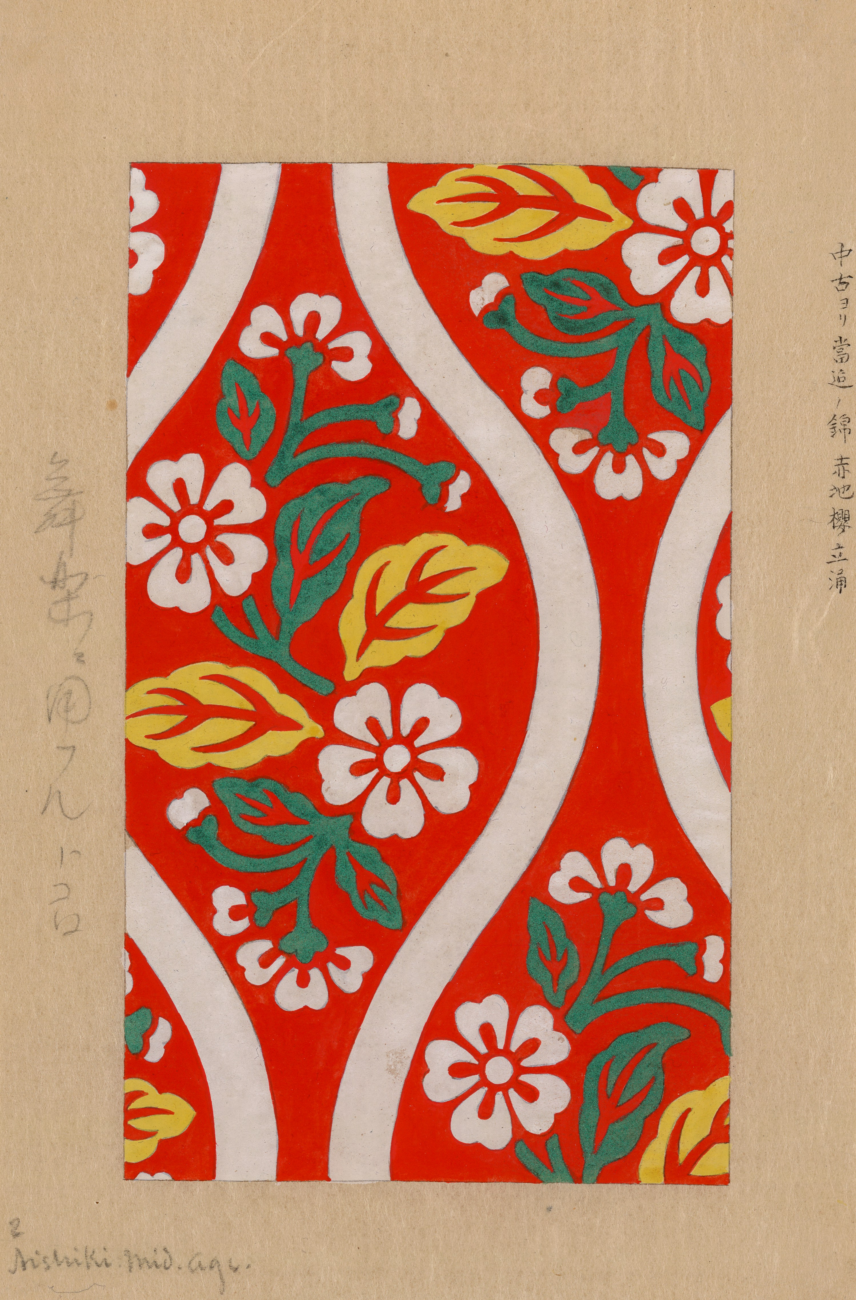 Traditional Red Cherry Blossom Textile Pattern