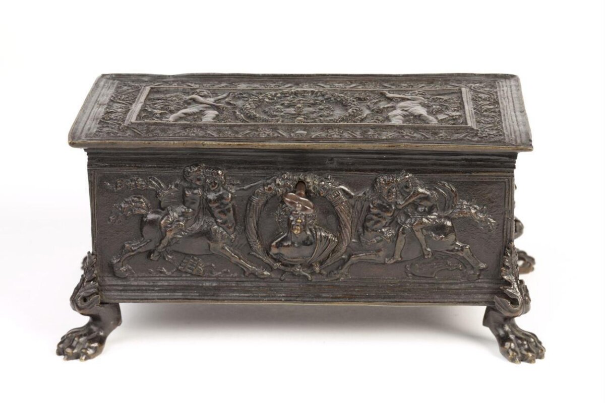 Antique Carved Bronze Casket