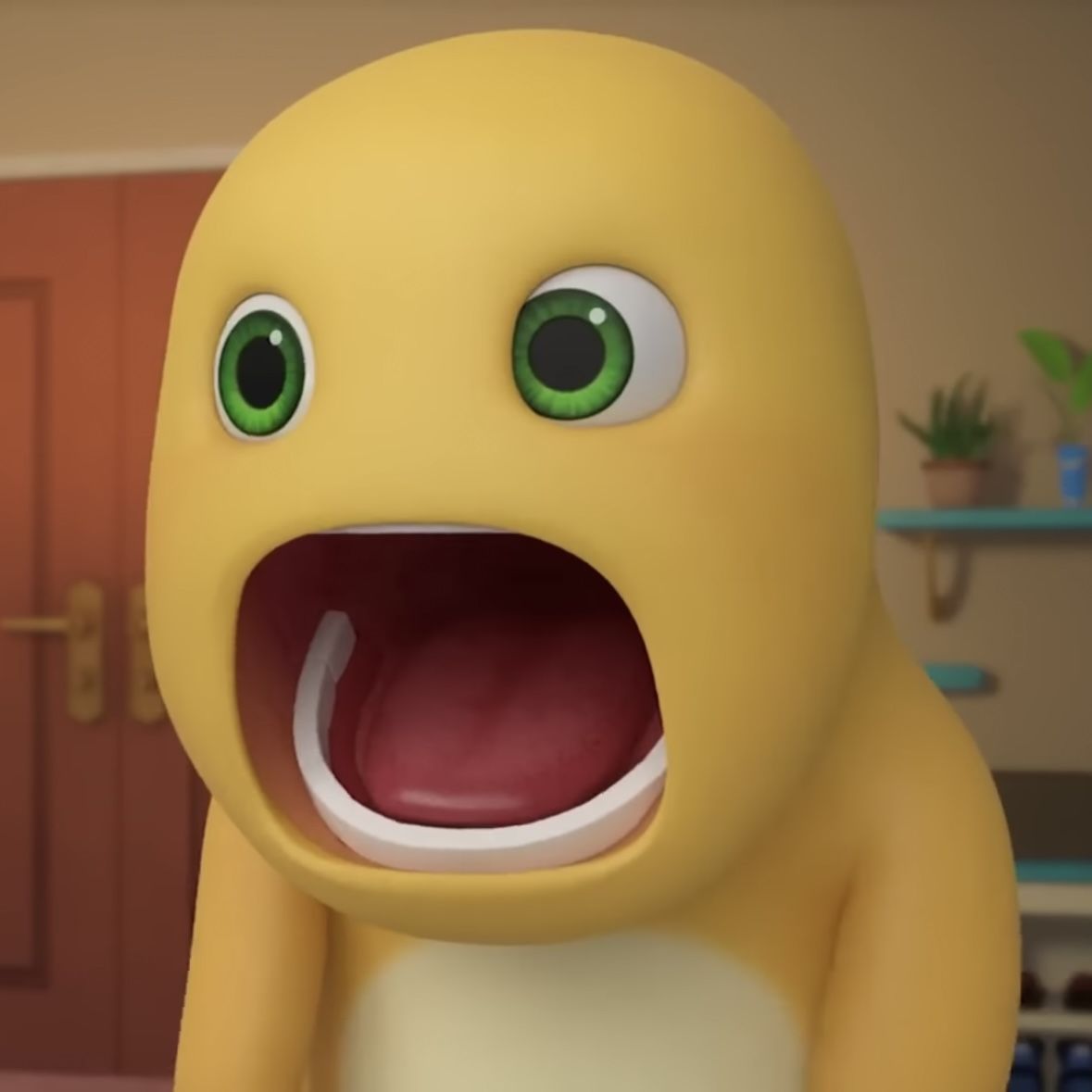 Surprised Yellow Cartoon Dinosaur