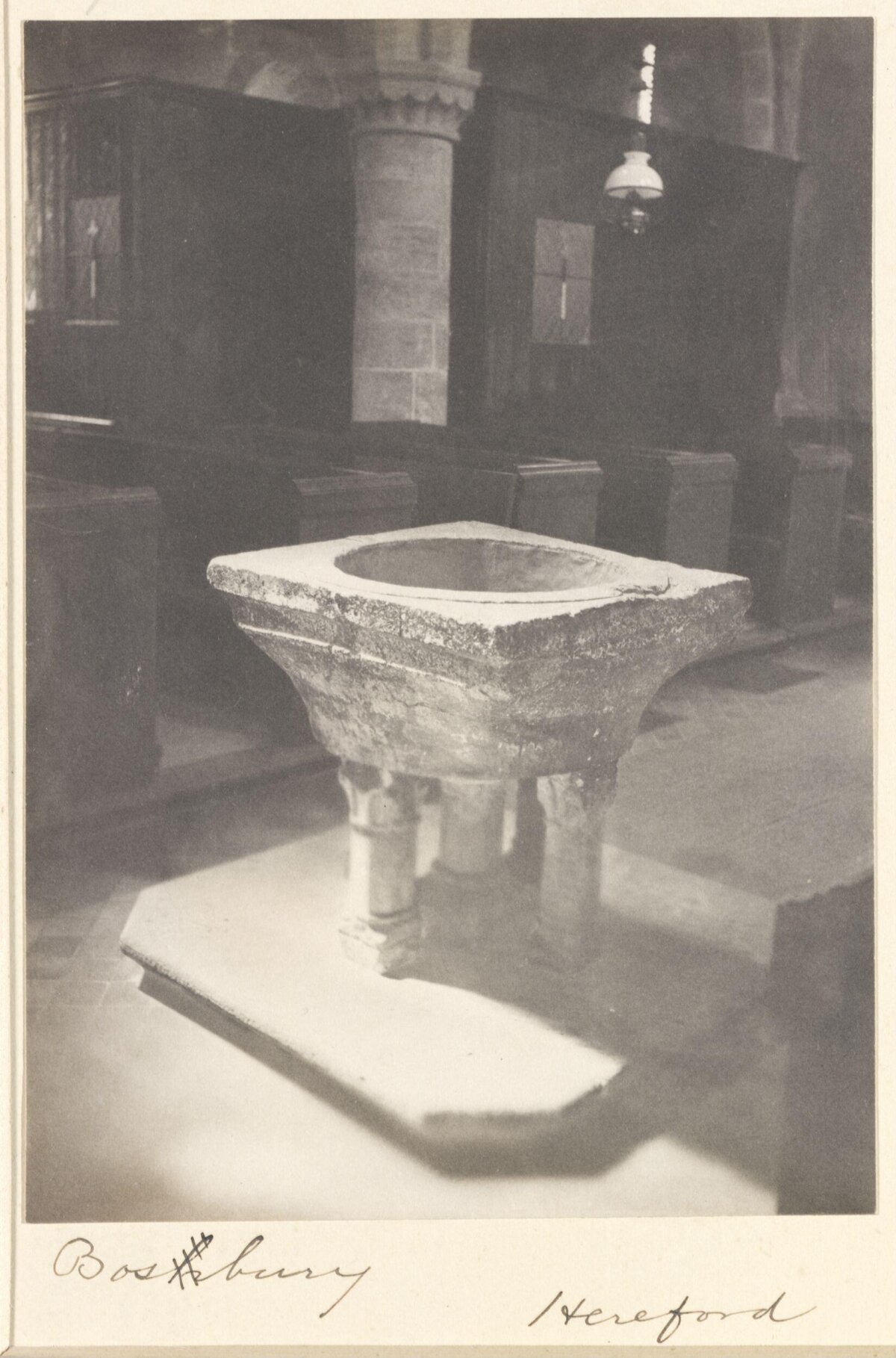 Ancient Stone Font at Bosbury Church