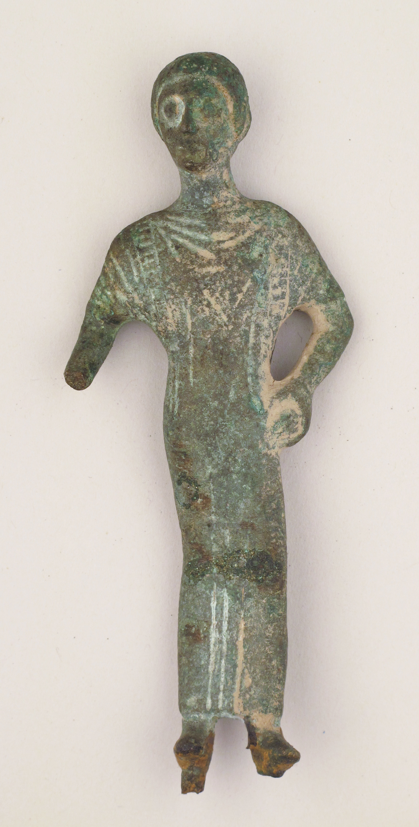 Ancient Corroded Bronze Standing Figurine
