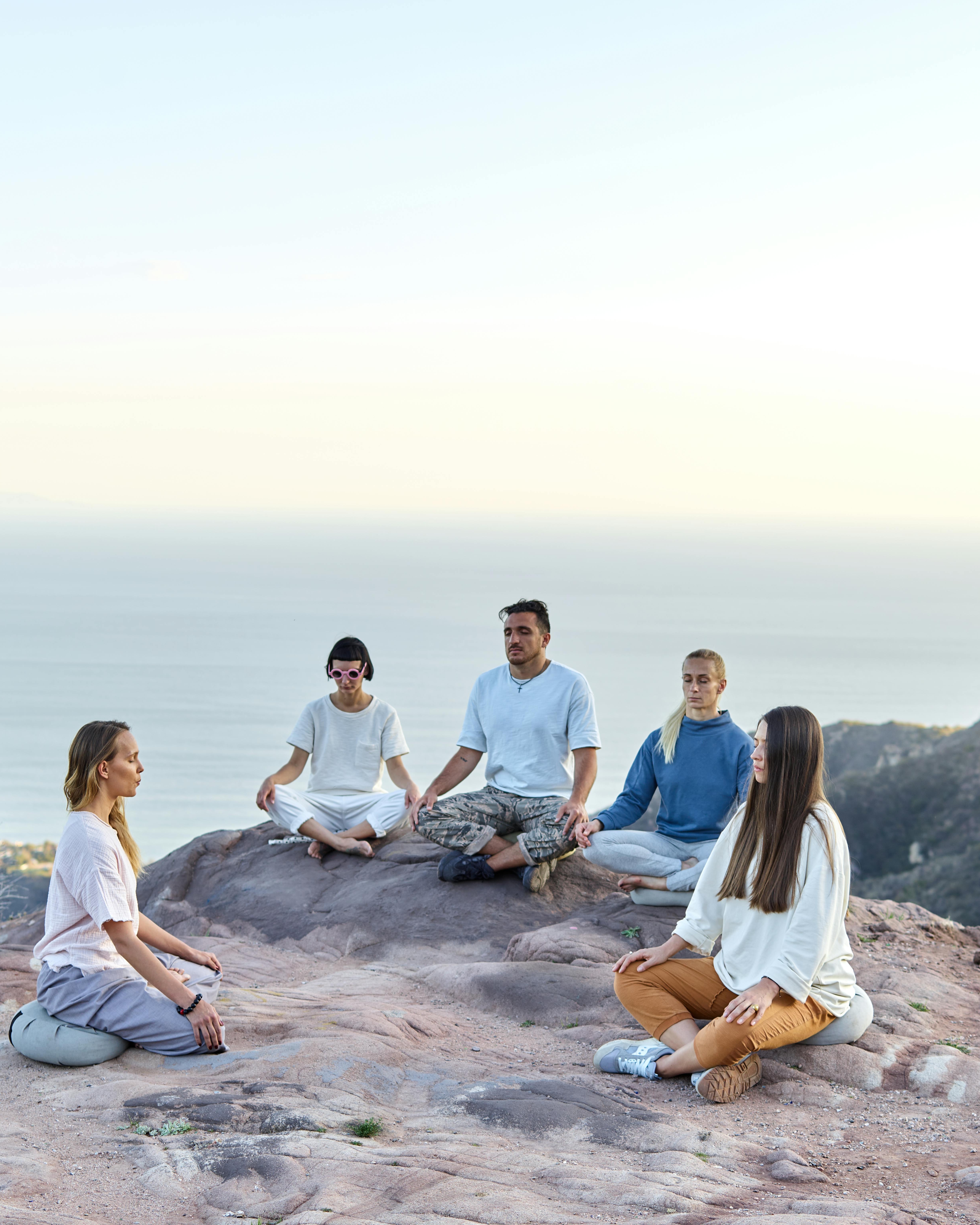 Group Meditation Overlooking the Sea