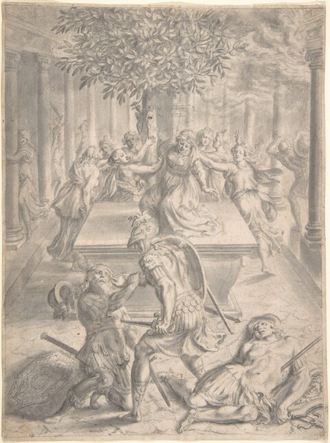 Classical Battle Scene Pencil Sketch