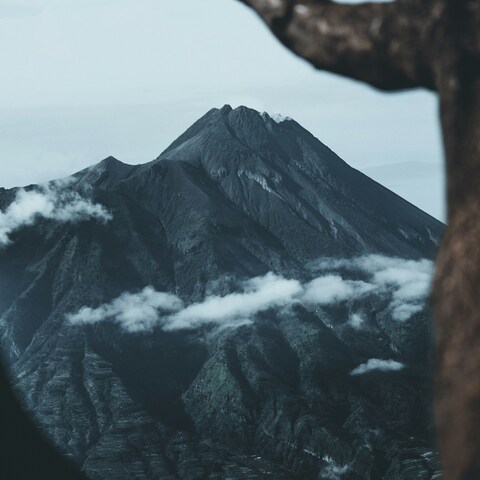 Misty Volcanic Mountain View