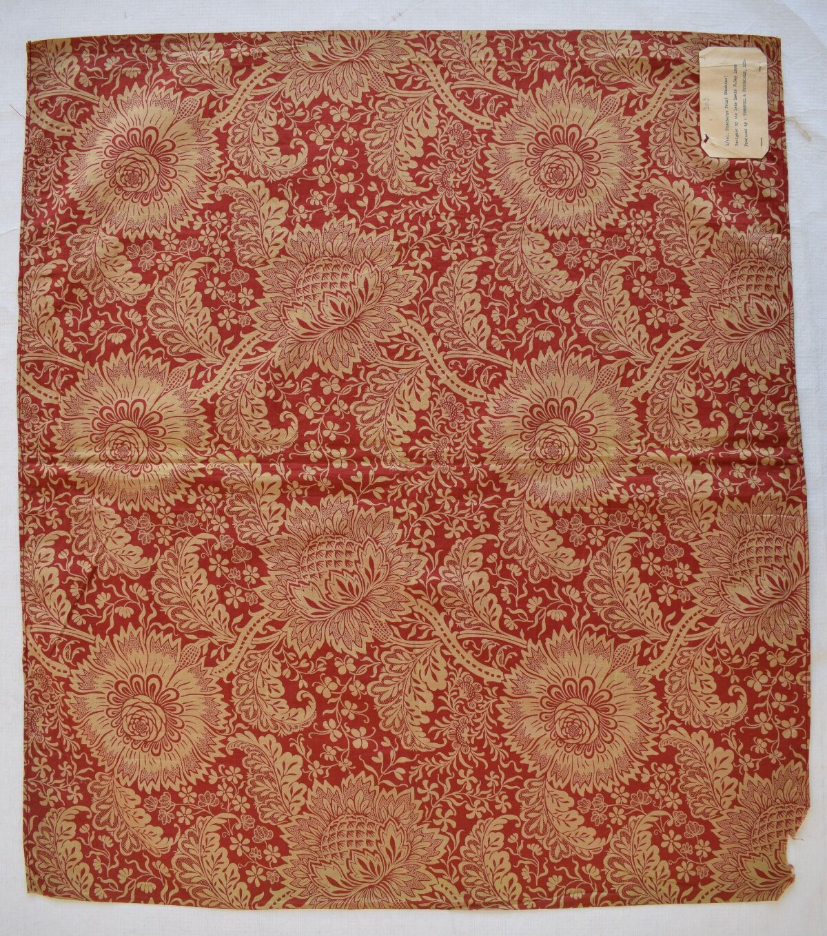 Red and Gold Floral Printed Fabric Sample