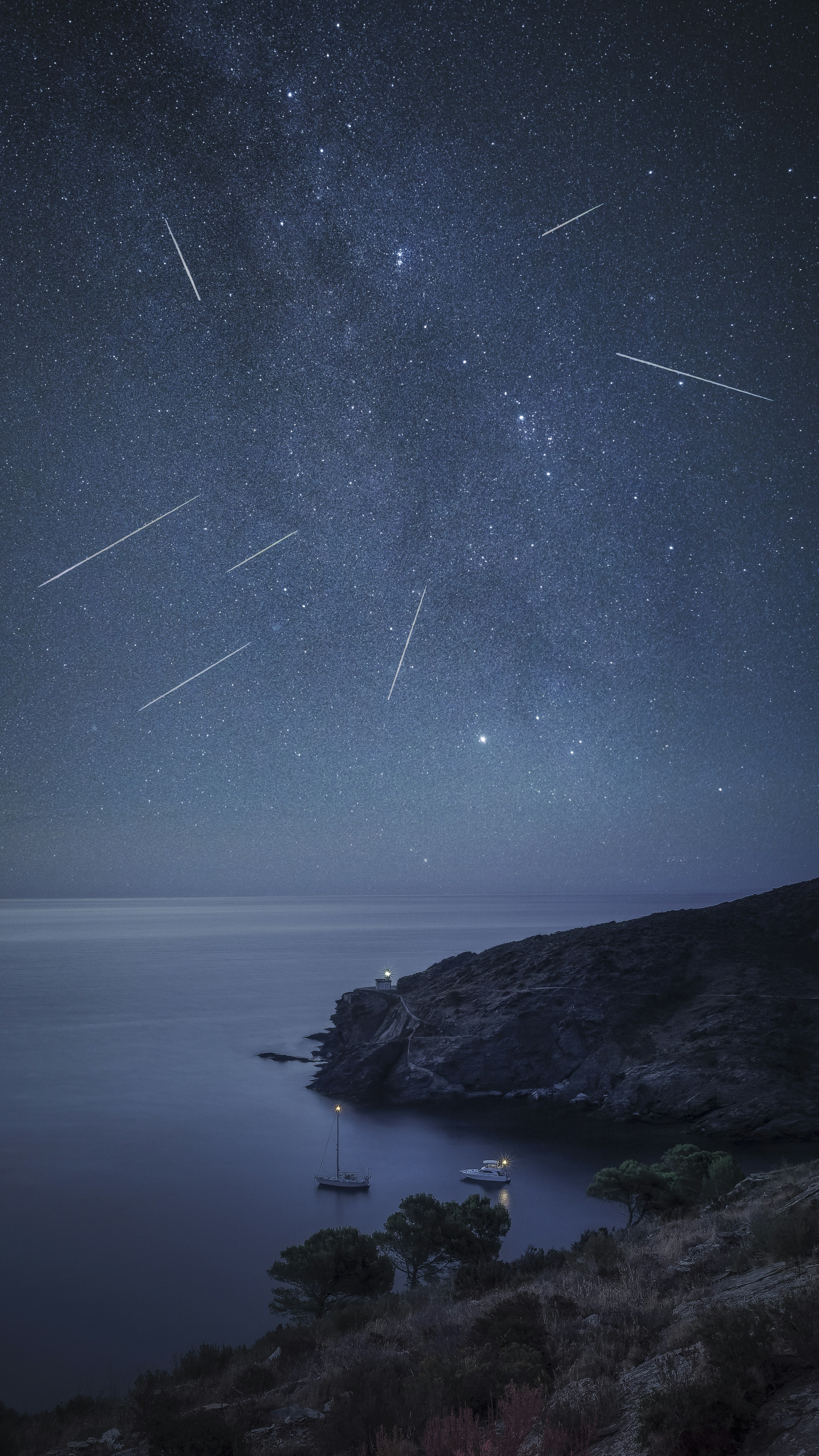 Meteor Shower Over Coastal Night Sea