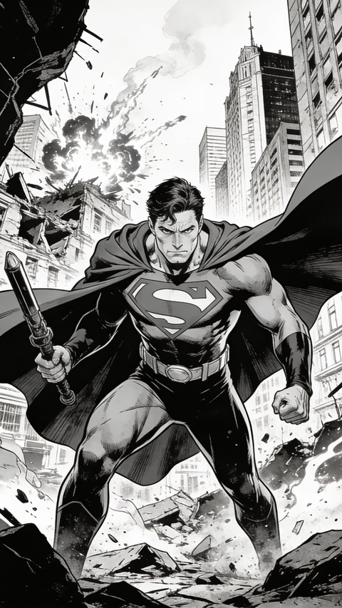 Superman in Destroyed City
