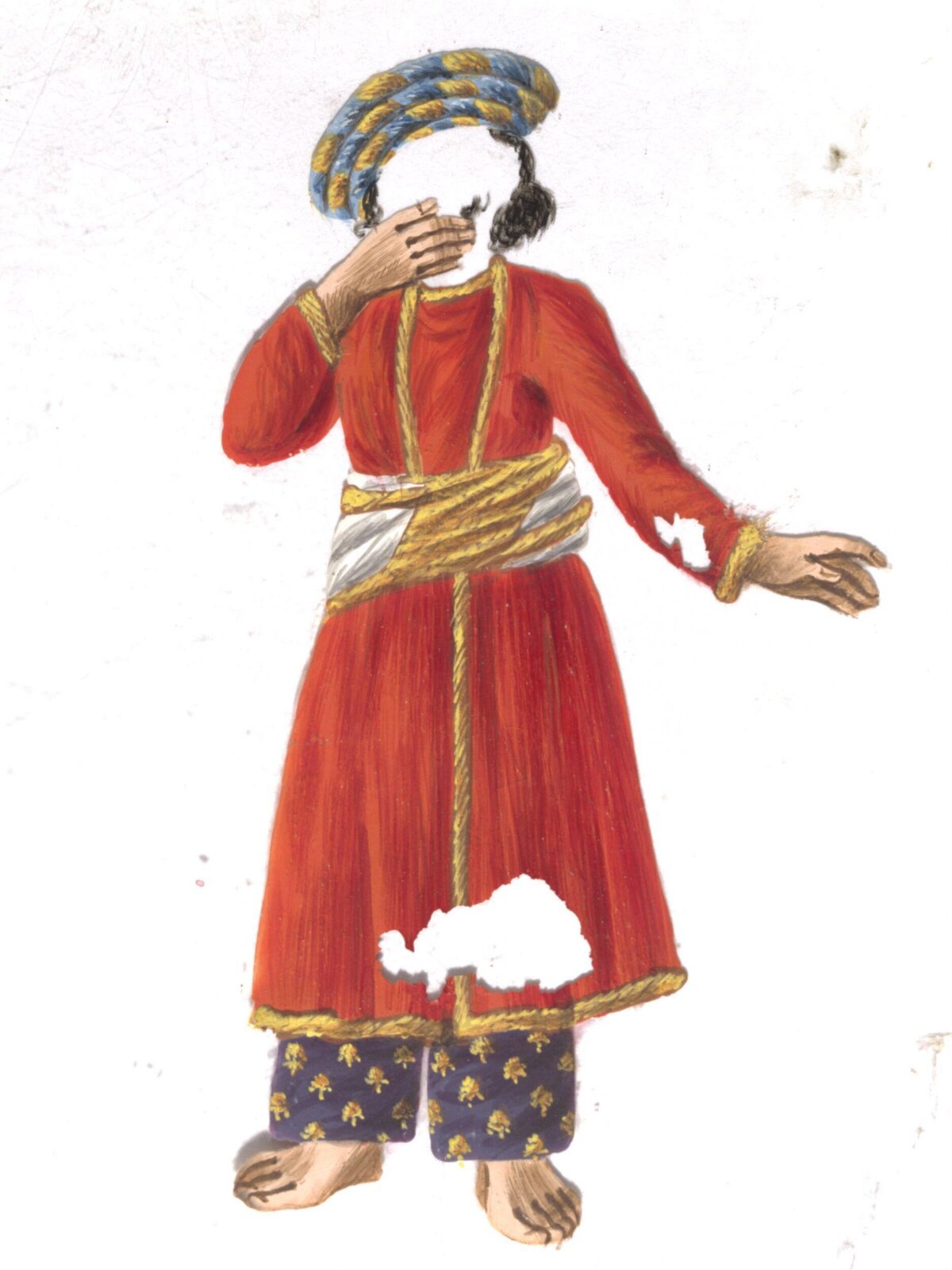 Damaged Watercolor of Traditional Costume Figure