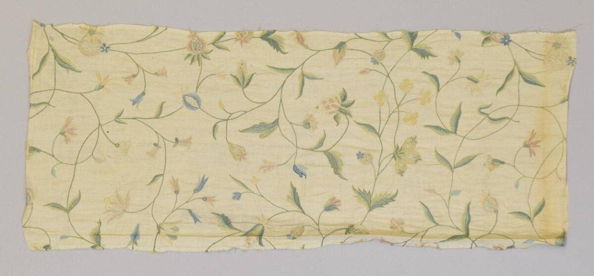 Vintage Floral Embroidered Fabric Fragment