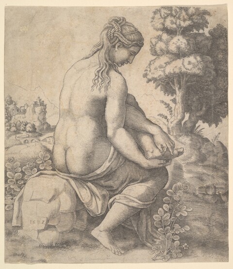 Seated Nude Woman Engraving