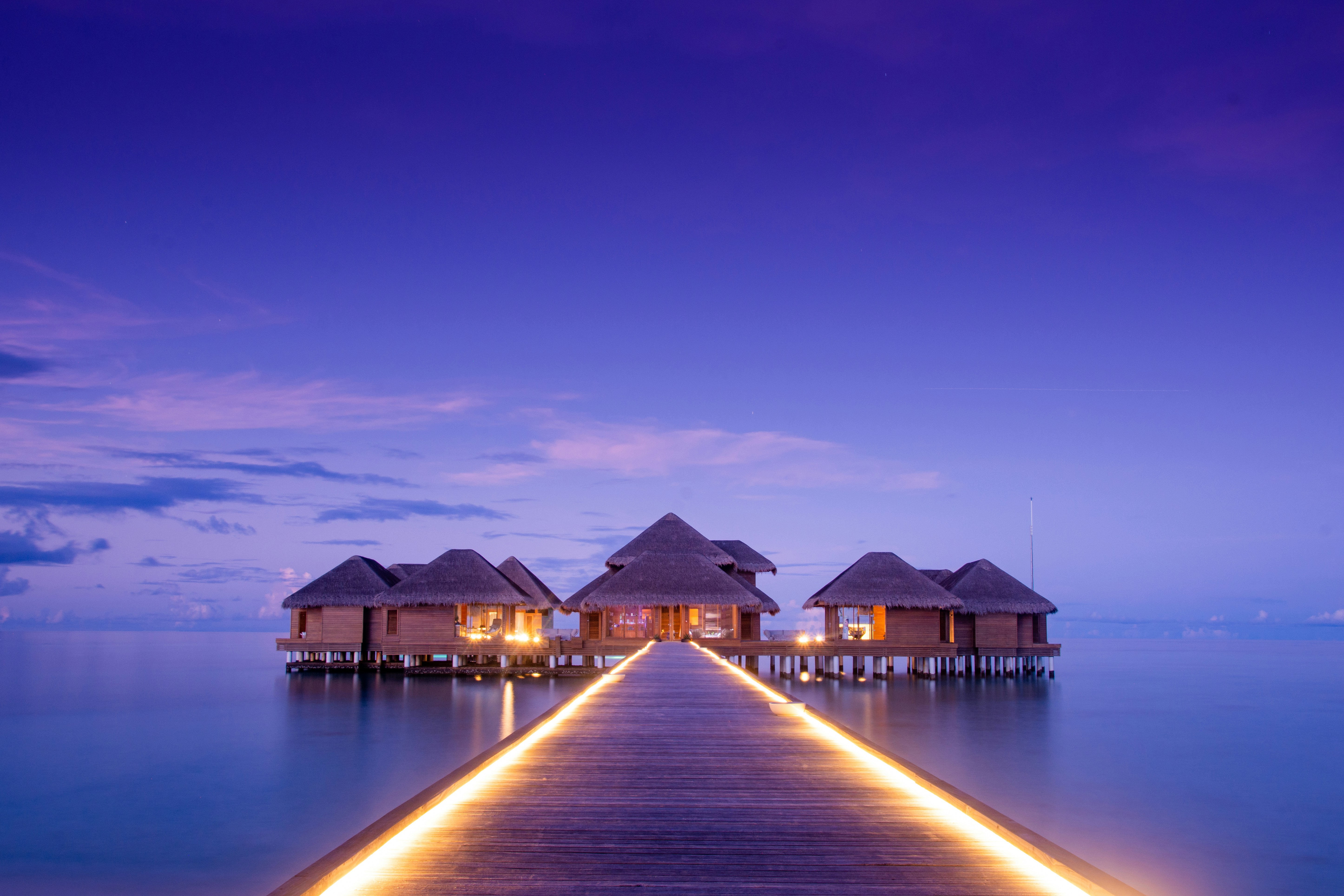 Overwater Bungalows at Dusk