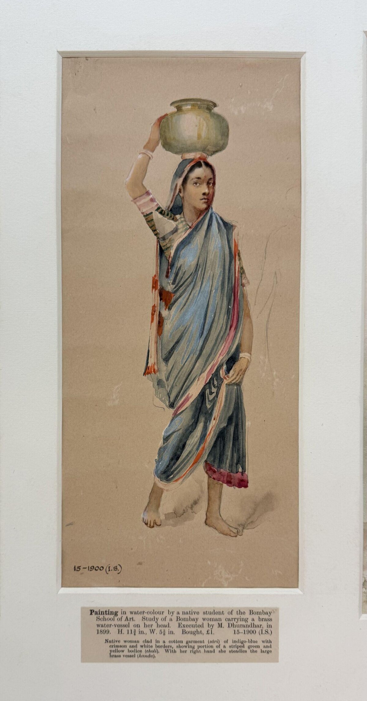 Watercolor of Bombay Woman Carrying Water Pot
