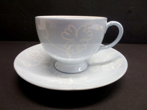 Light Blue Floral Teacup and Saucer
