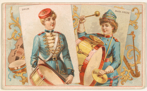 Vintage Card of Two Female Drummers