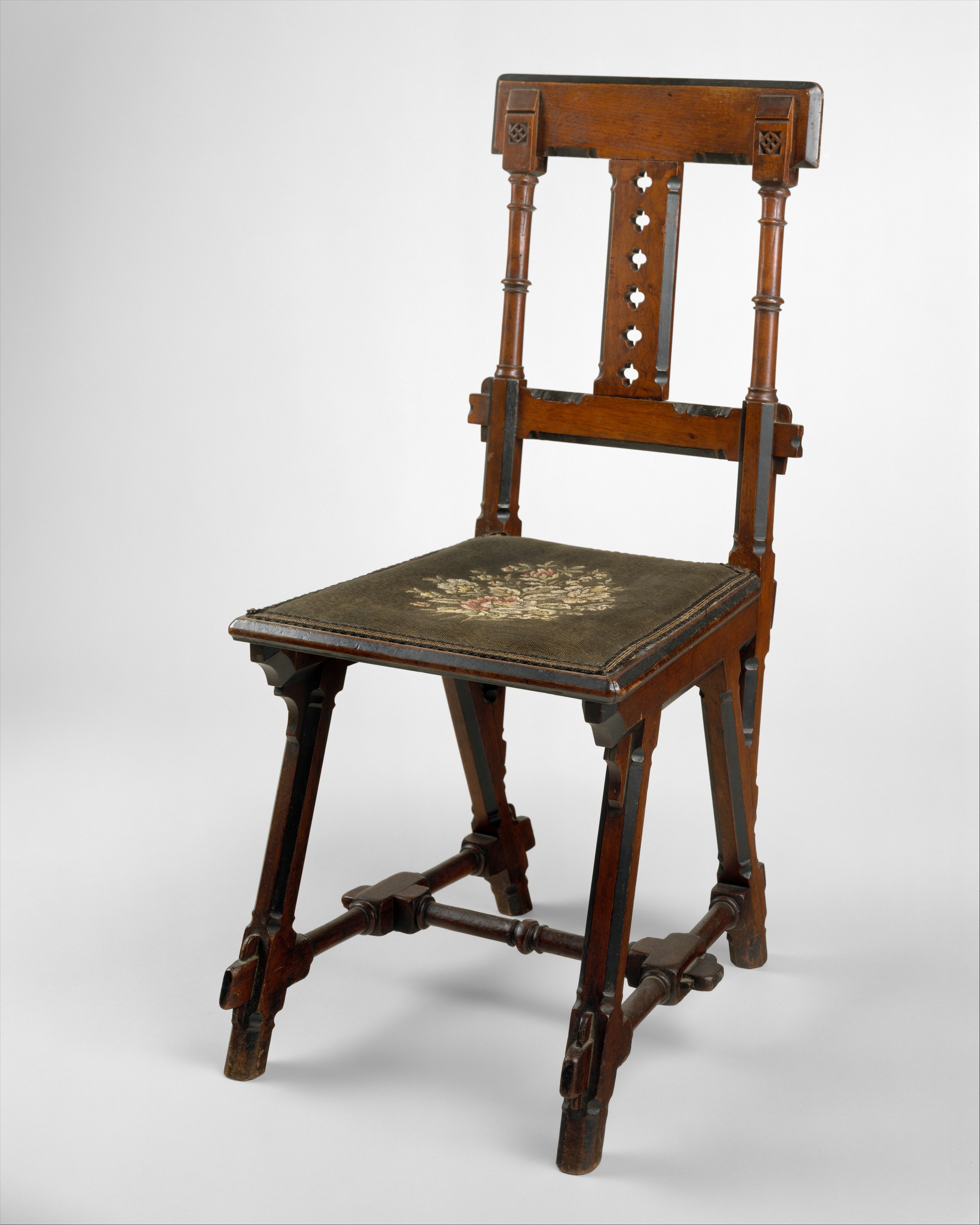 Antique Embroidered Wooden Side Chair