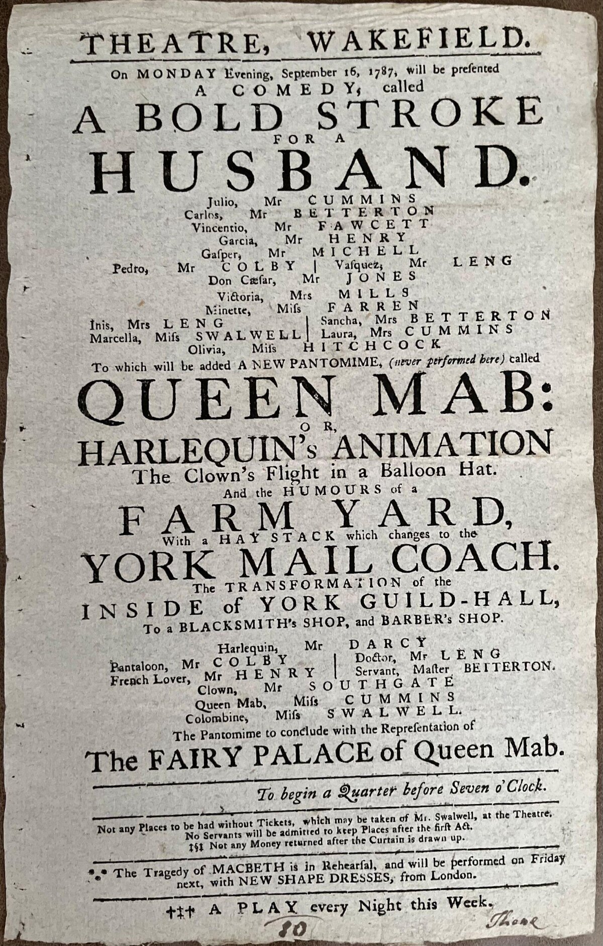 1787 Wakefield Theatre Playbill