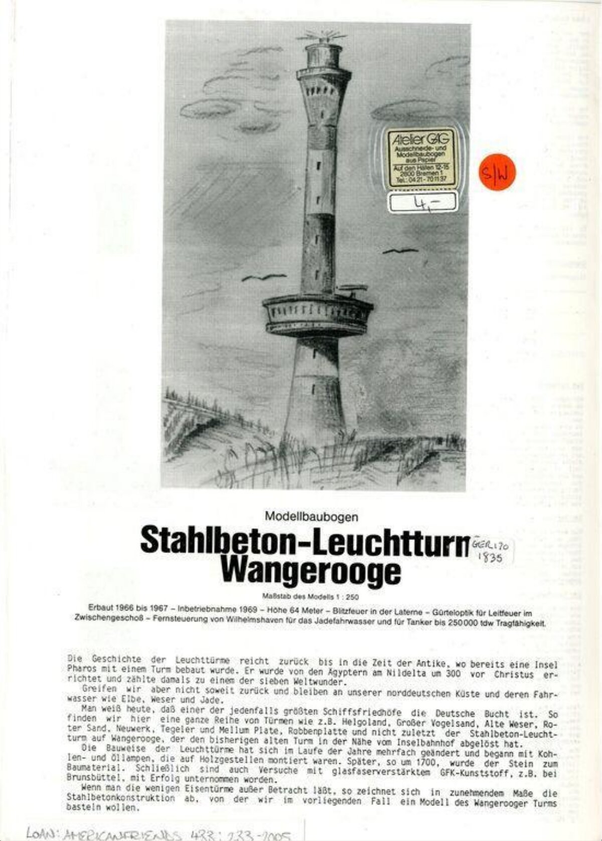Wangerooge Lighthouse Model Sheet