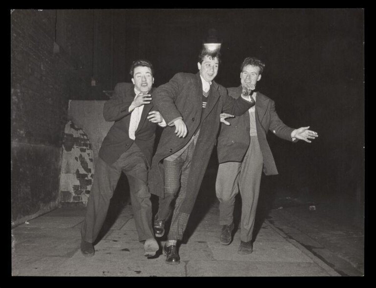 Three Drunken Young Men at Night