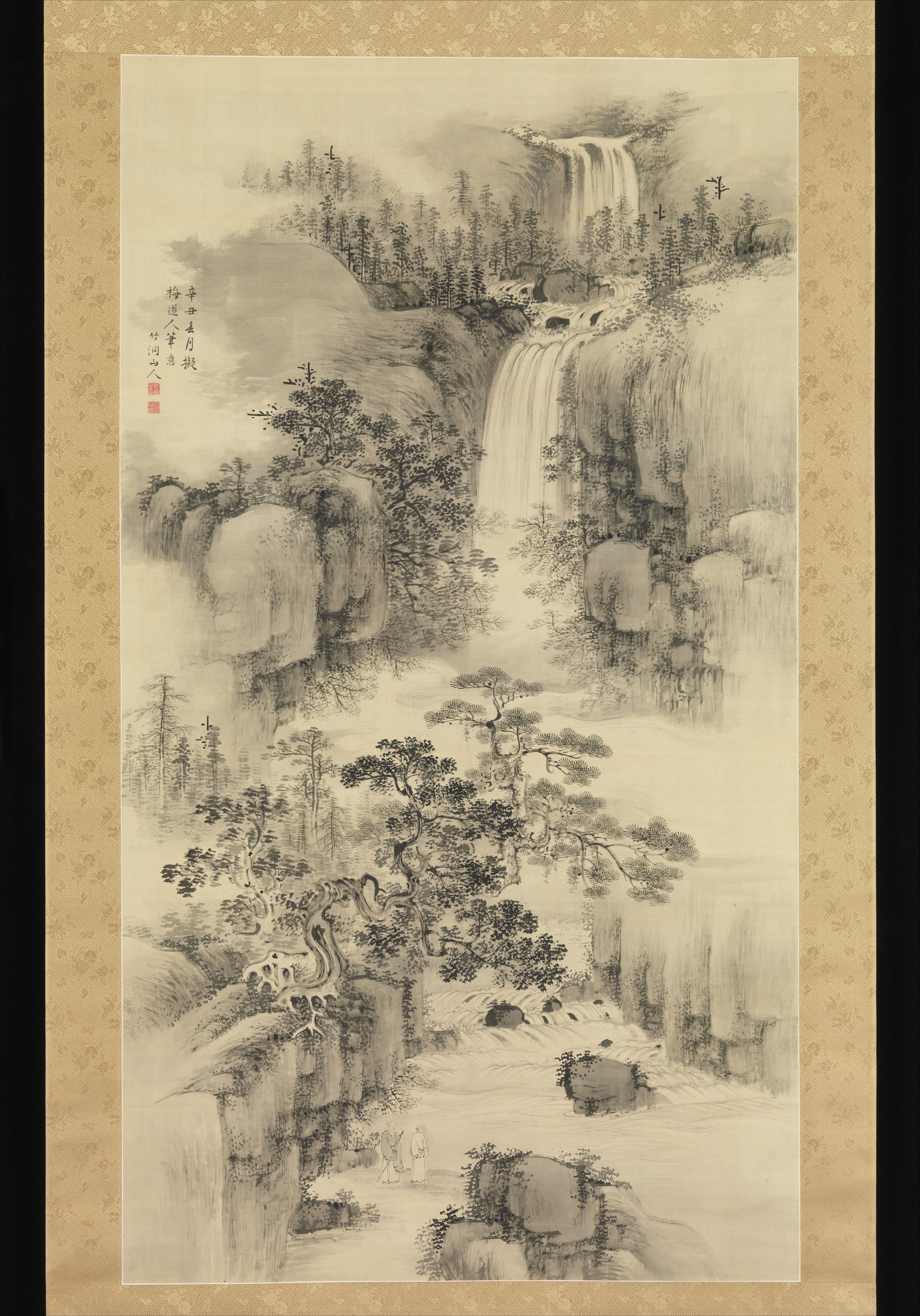 Chinese Ink Waterfall Landscape Painting