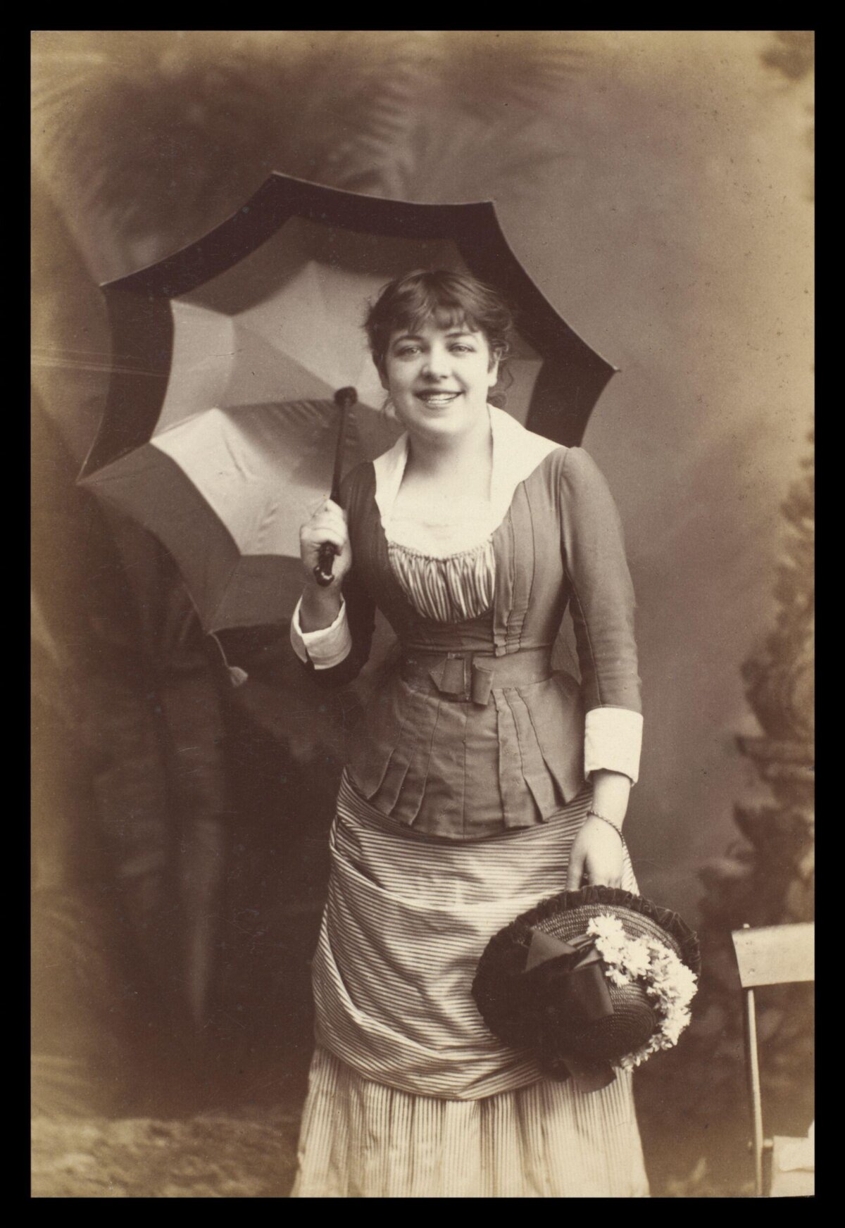 Vintage Portrait of Woman Holding Umbrella